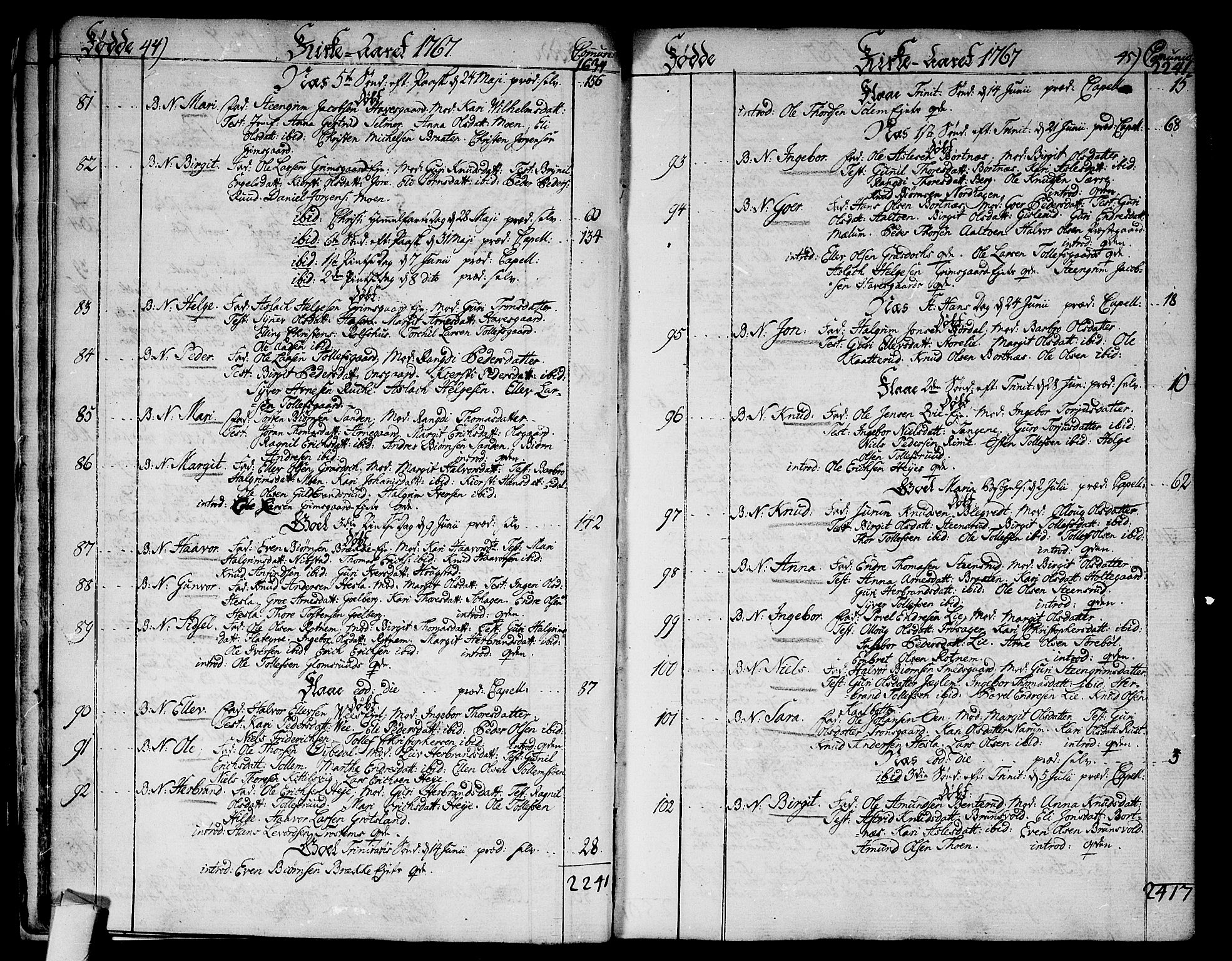 Nes kirkebøker, AV/SAKO-A-236/F/Fa/L0004: Parish register (official) no. 4, 1764-1786, p. 44-45