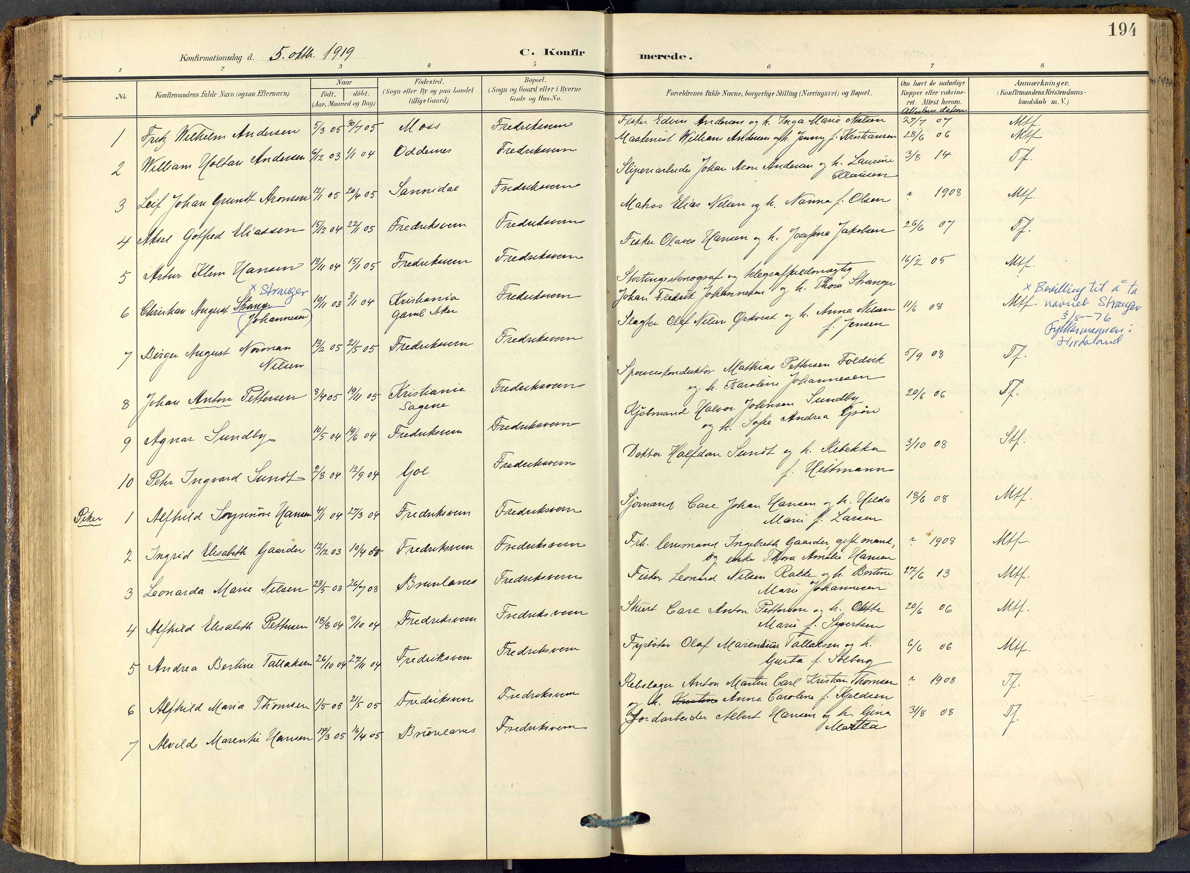 Stavern kirkebøker, SAKO/A-318/F/Fa/L0009: Parish register (official) no. 9, 1906-1955, p. 194