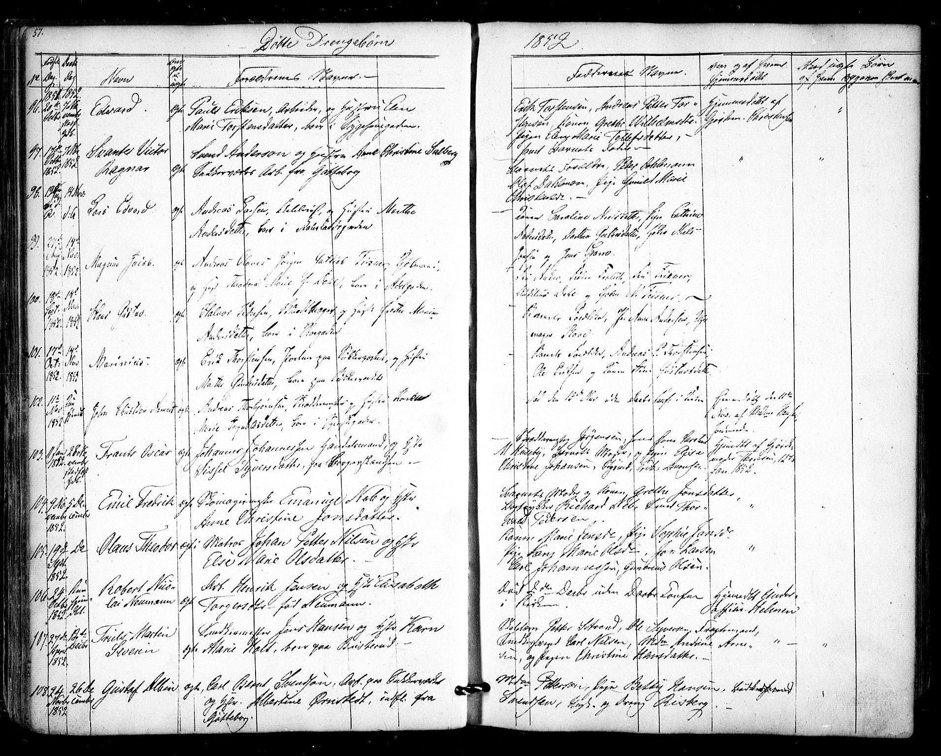 Halden prestekontor Kirkebøker, AV/SAO-A-10909/F/Fa/L0006: Parish register (official) no. I 6, 1845-1856, p. 57