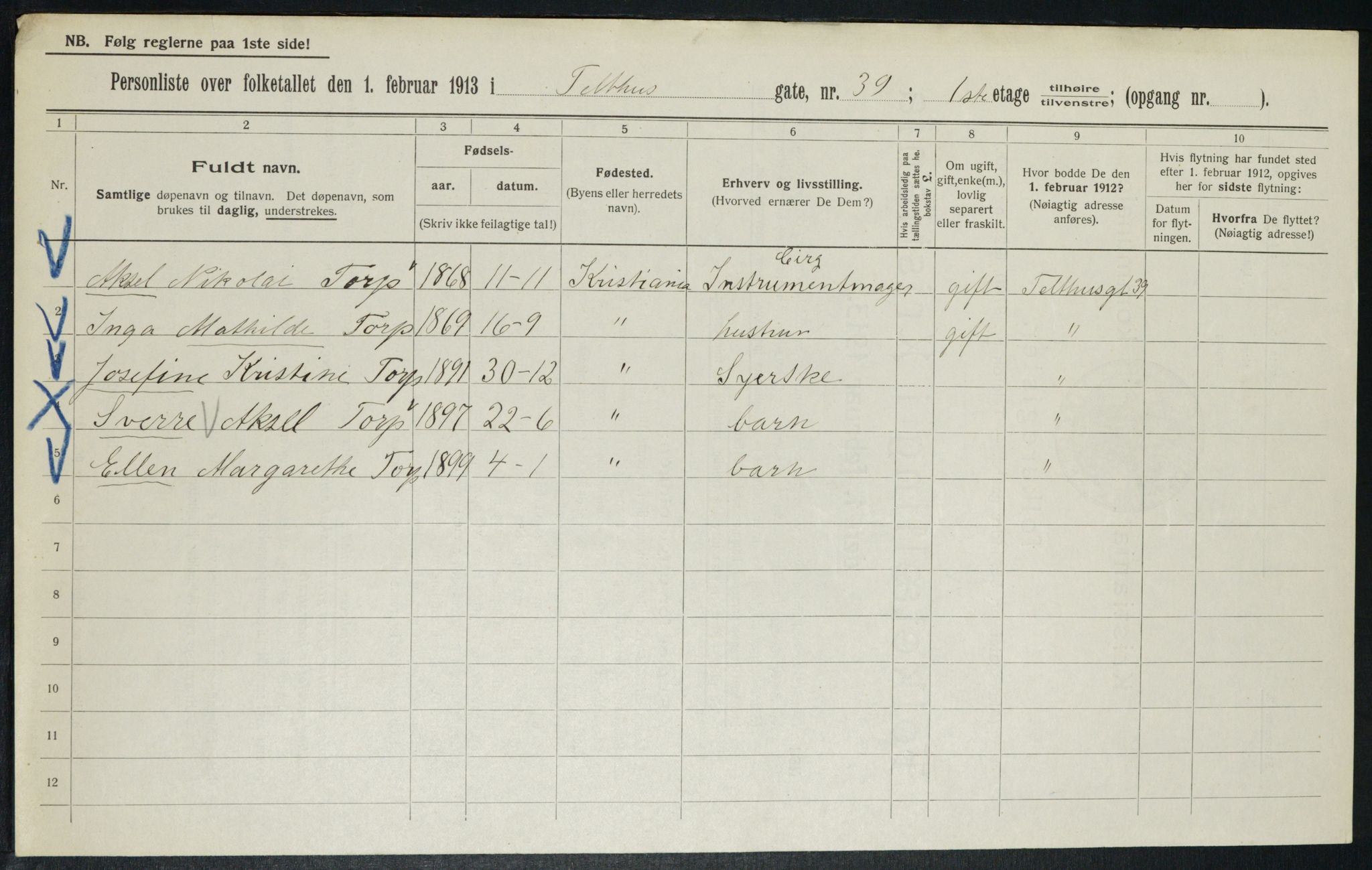 OBA, Municipal Census 1913 for Kristiania, 1913, p. 107717