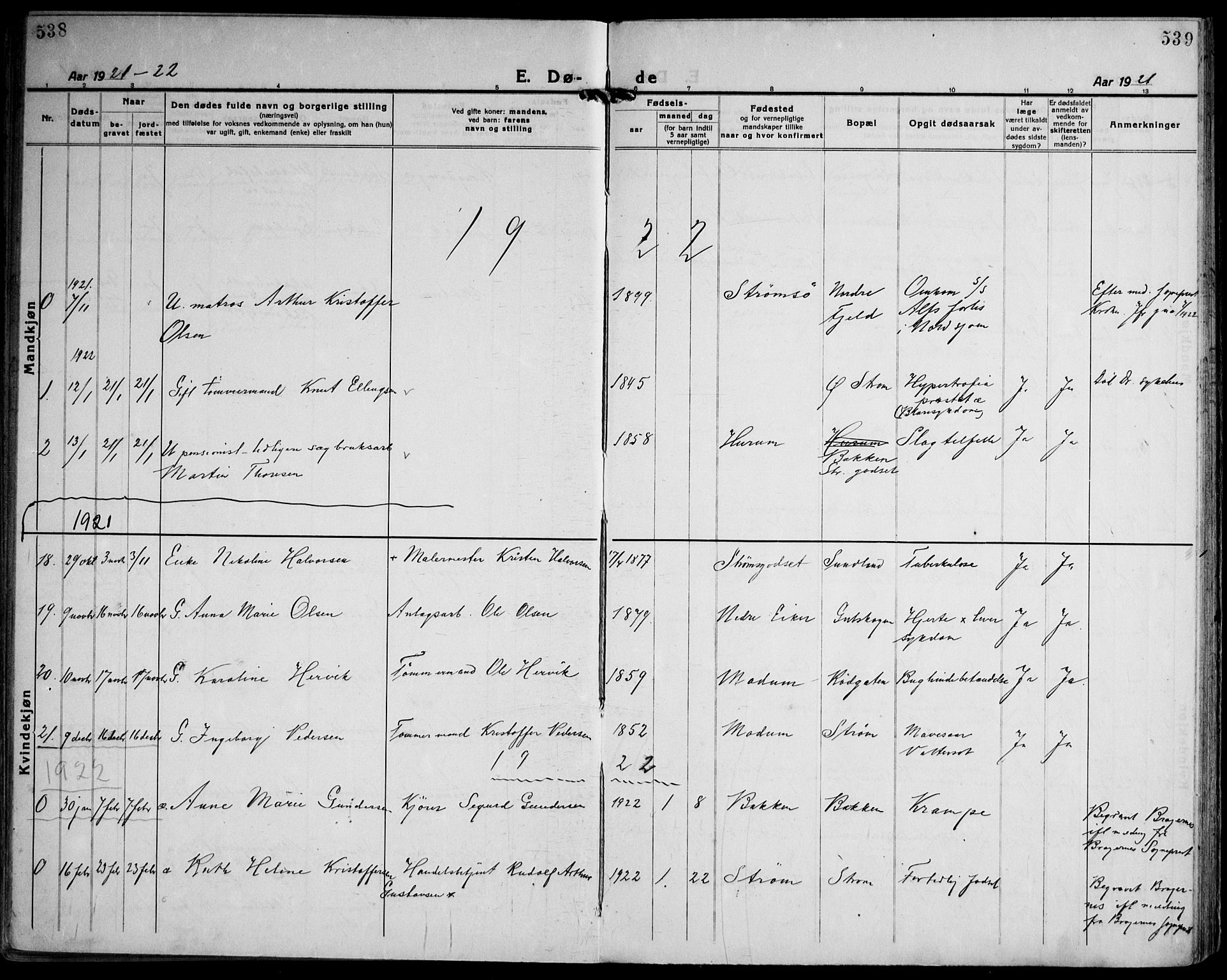 Strømsgodset kirkebøker, AV/SAKO-A-324/F/Fa/L0003: Parish register (official) no. 3, 1920-1936, p. 538-539