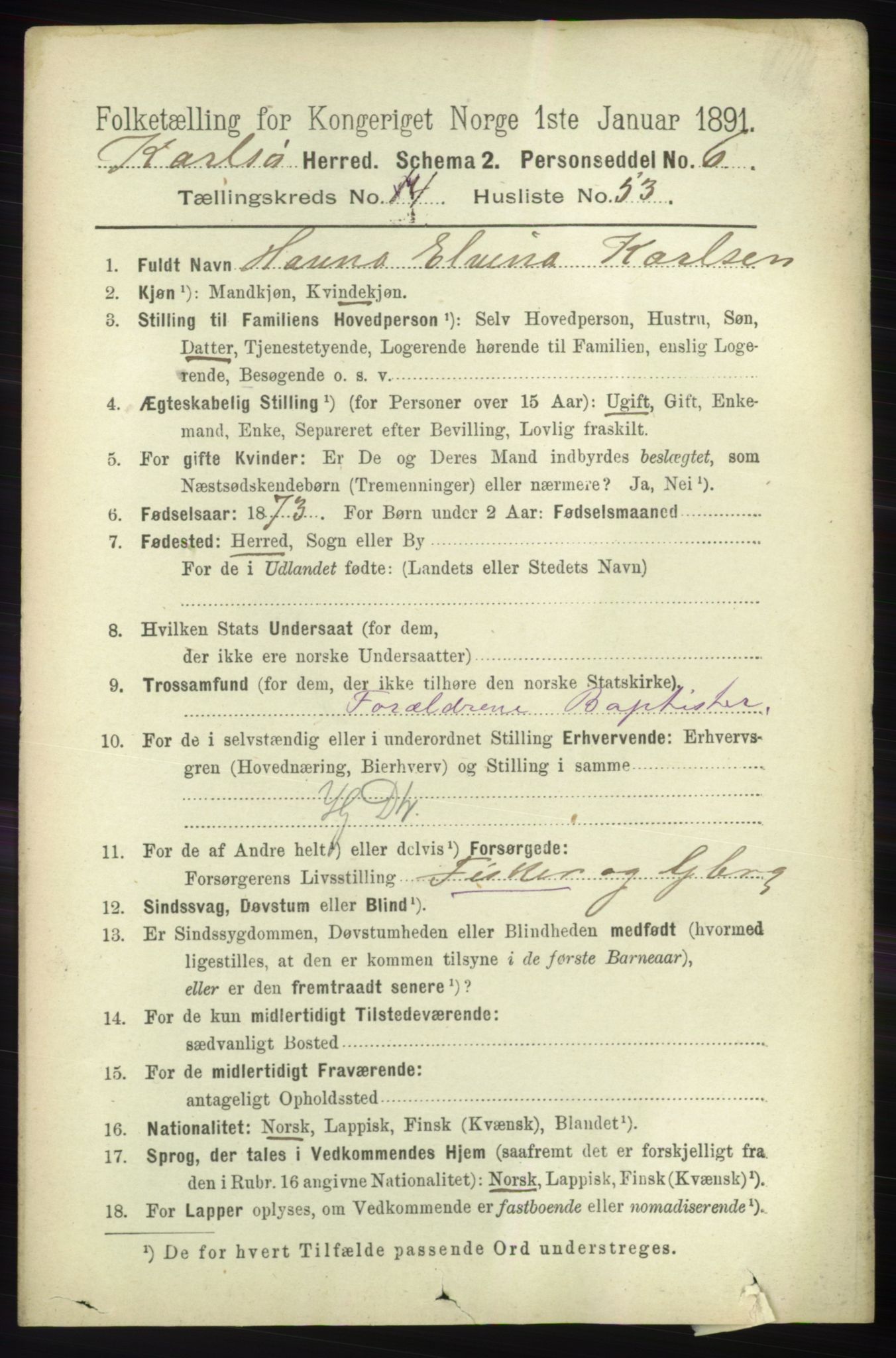 RA, 1891 census for 1936 Karlsøy, 1891, p. 1223