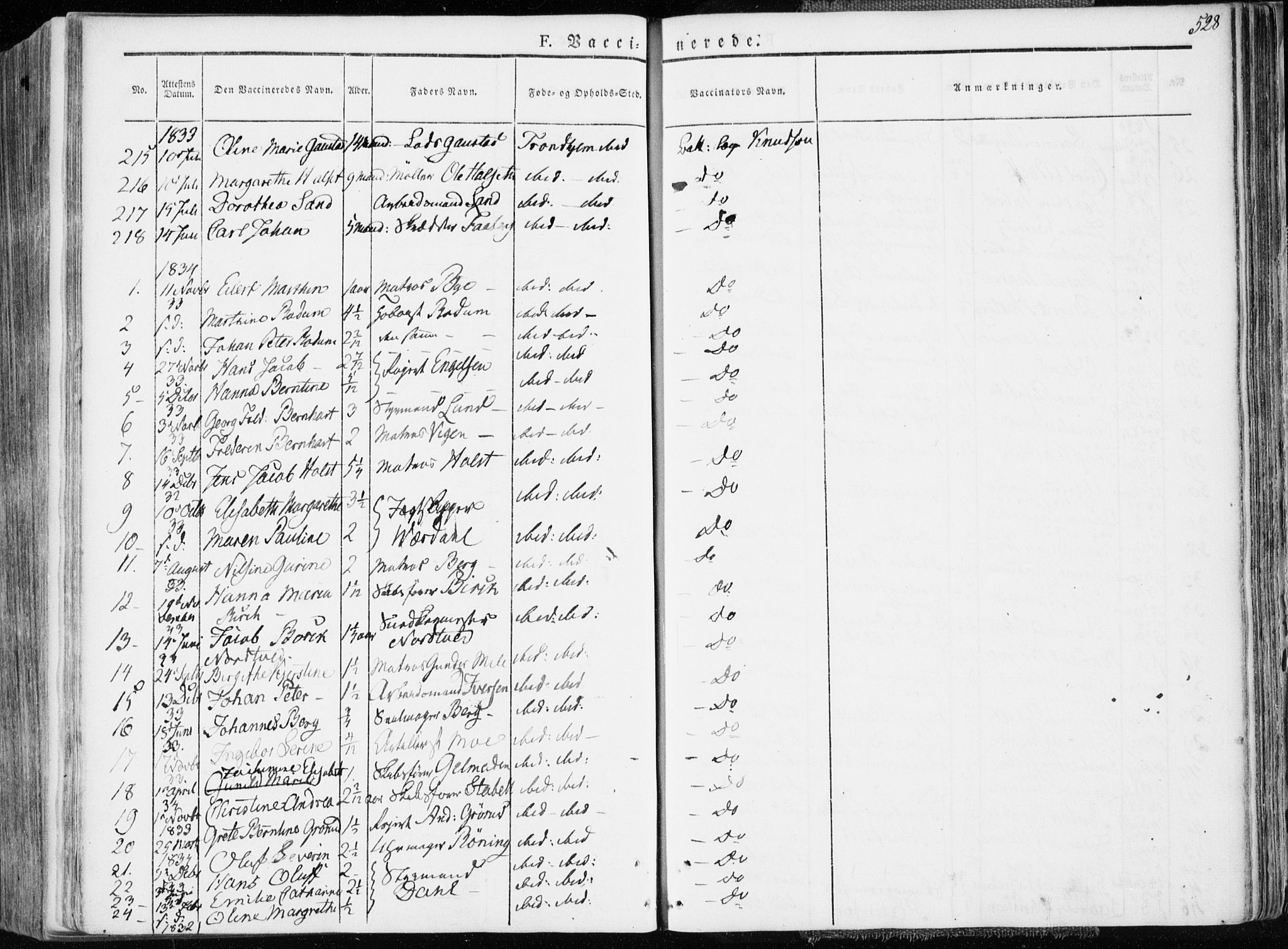 Ministerialprotokoller, klokkerbøker og fødselsregistre - Sør-Trøndelag, AV/SAT-A-1456/601/L0047: Parish register (official) no. 601A15, 1831-1839, p. 528