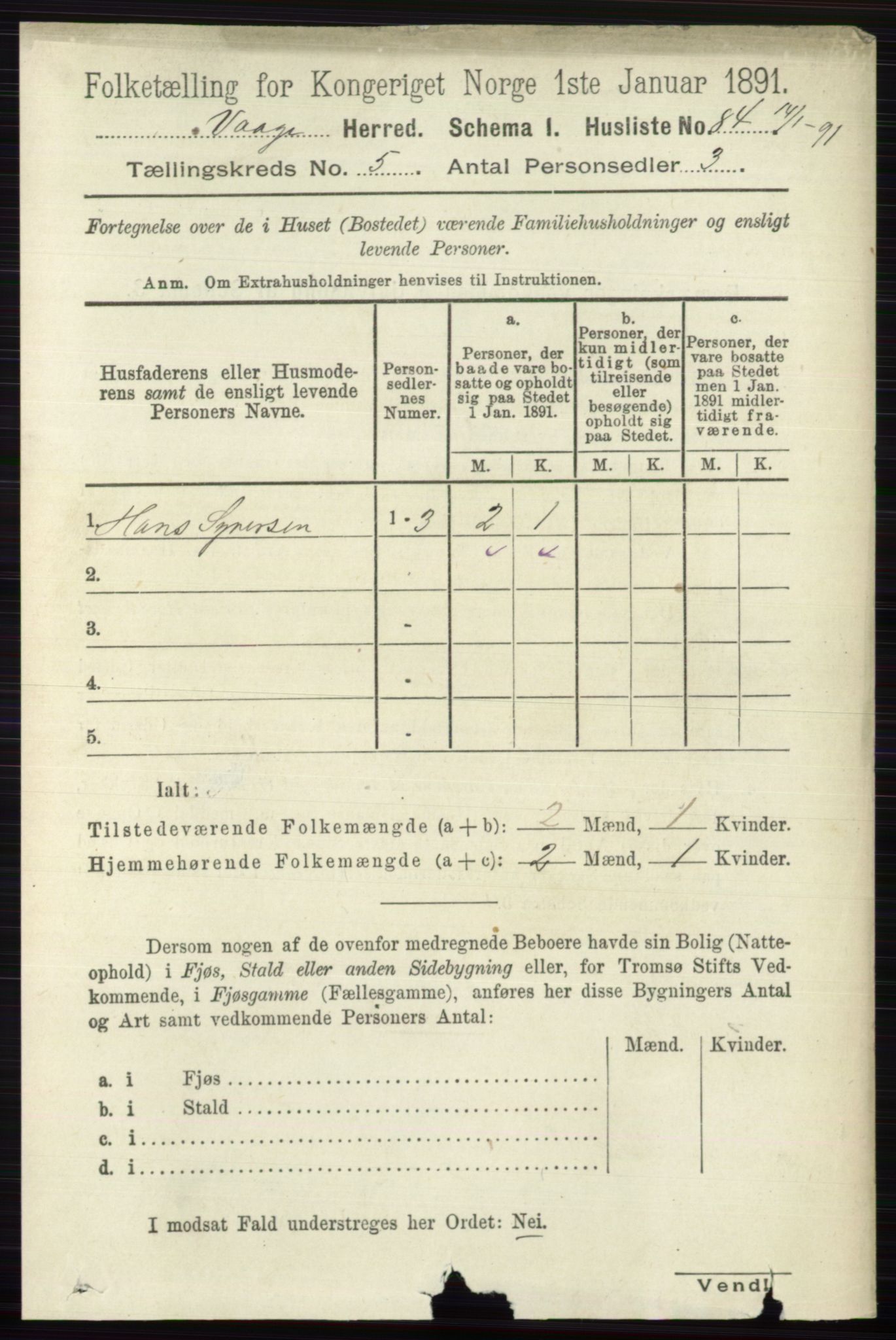 RA, 1891 census for 0515 Vågå, 1891, p. 3344