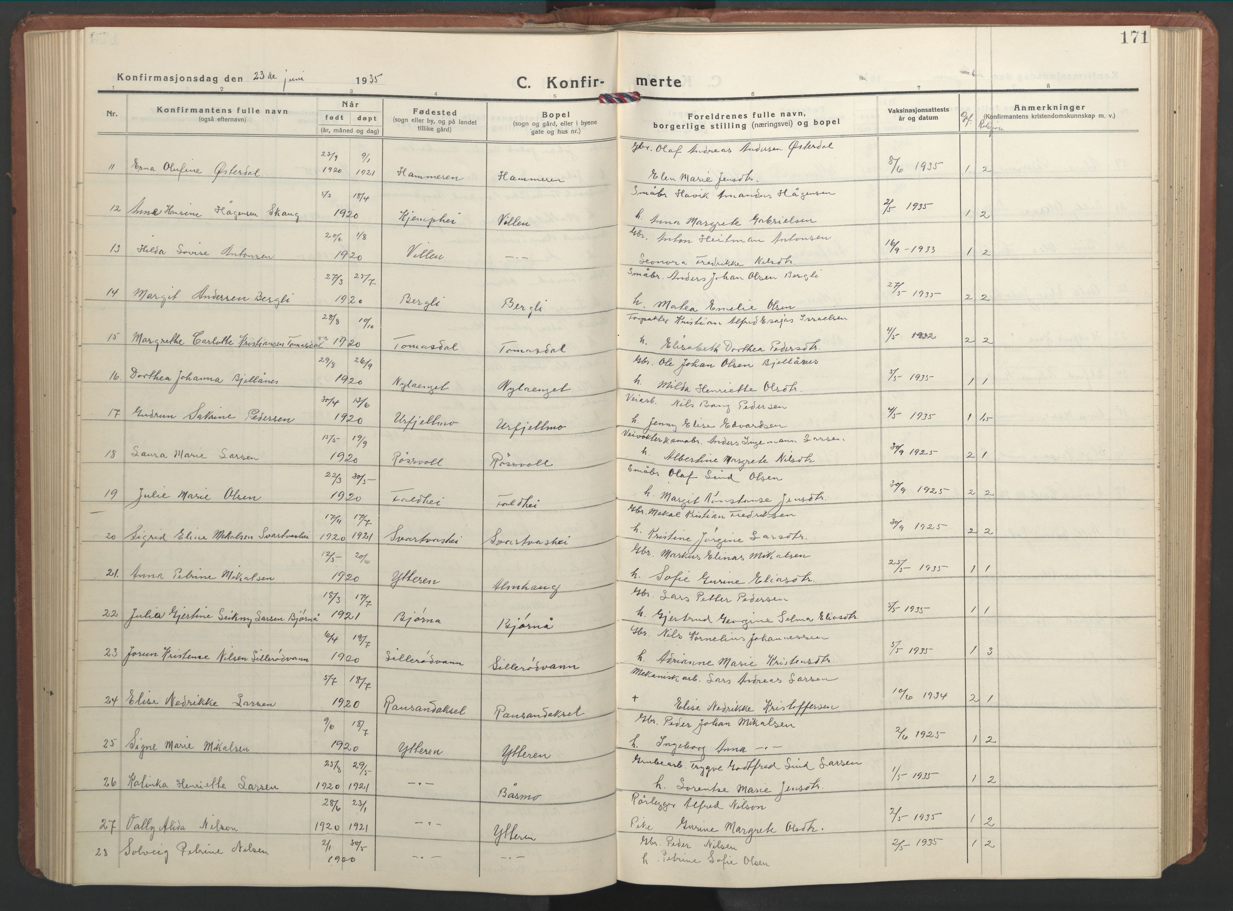 Ministerialprotokoller, klokkerbøker og fødselsregistre - Nordland, SAT/A-1459/827/L0425: Parish register (copy) no. 827C14, 1931-1946, p. 171