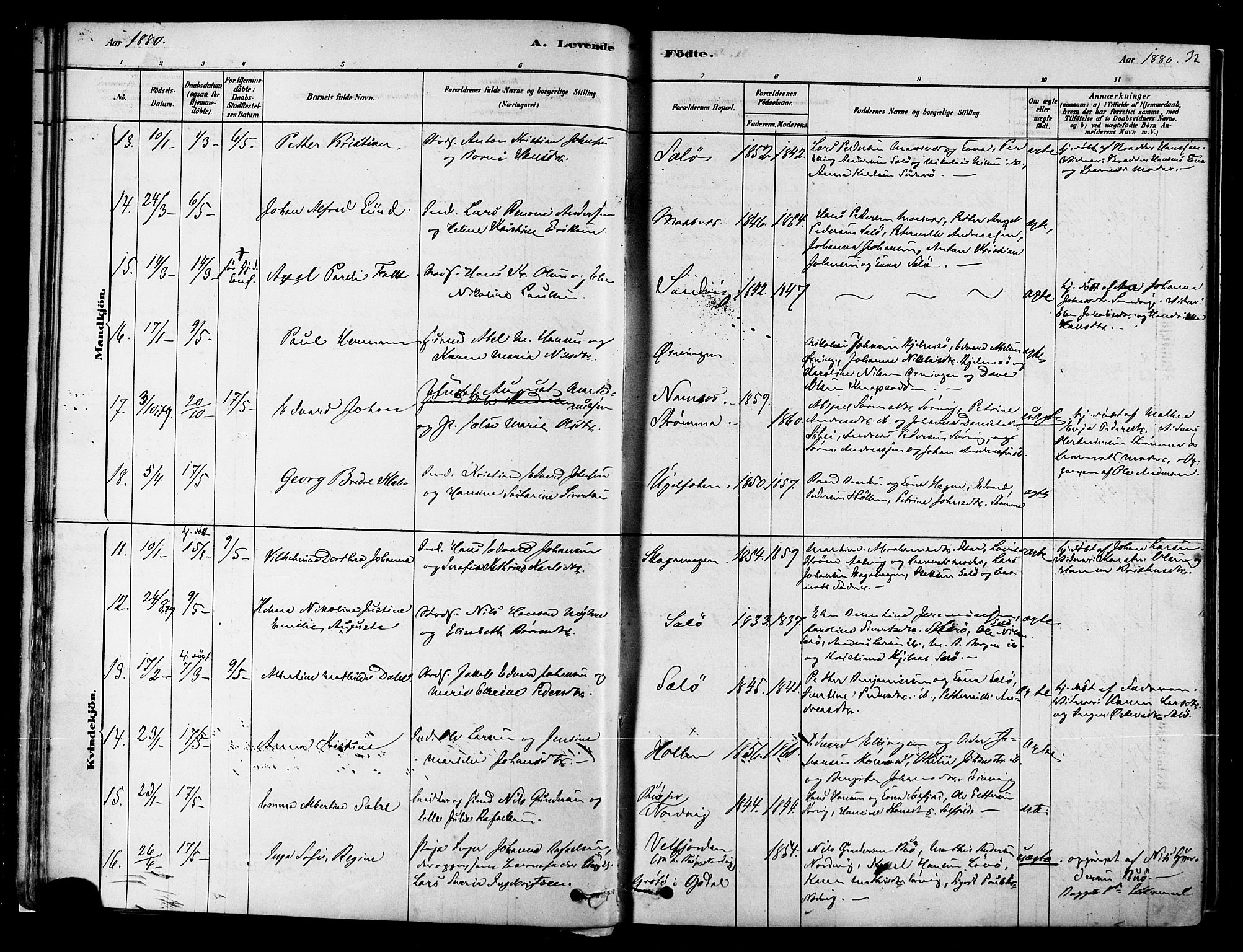 Ministerialprotokoller, klokkerbøker og fødselsregistre - Nordland, SAT/A-1459/834/L0507: Parish register (official) no. 834A05, 1878-1892, p. 33