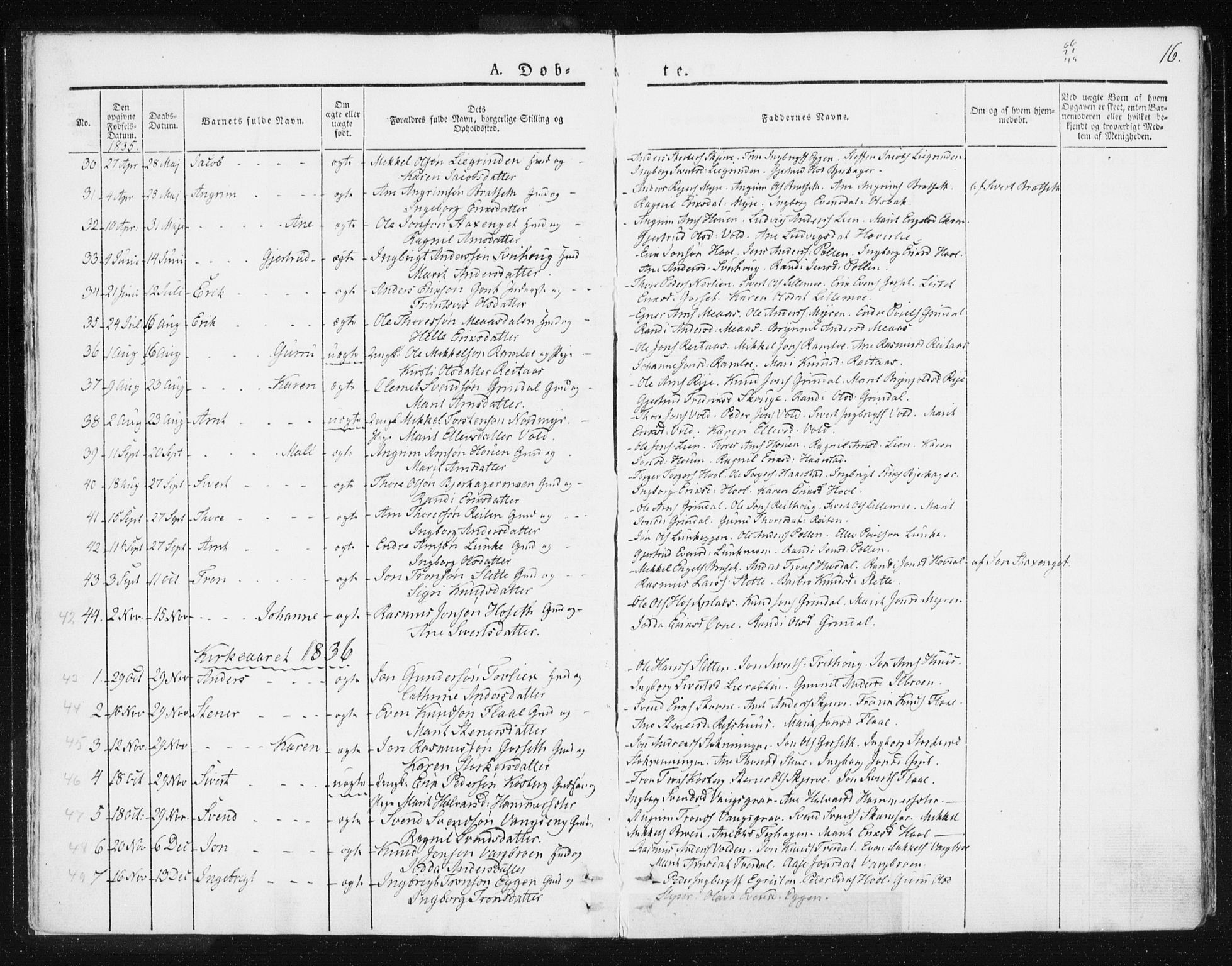 Ministerialprotokoller, klokkerbøker og fødselsregistre - Sør-Trøndelag, SAT/A-1456/674/L0869: Parish register (official) no. 674A01, 1829-1860, p. 16