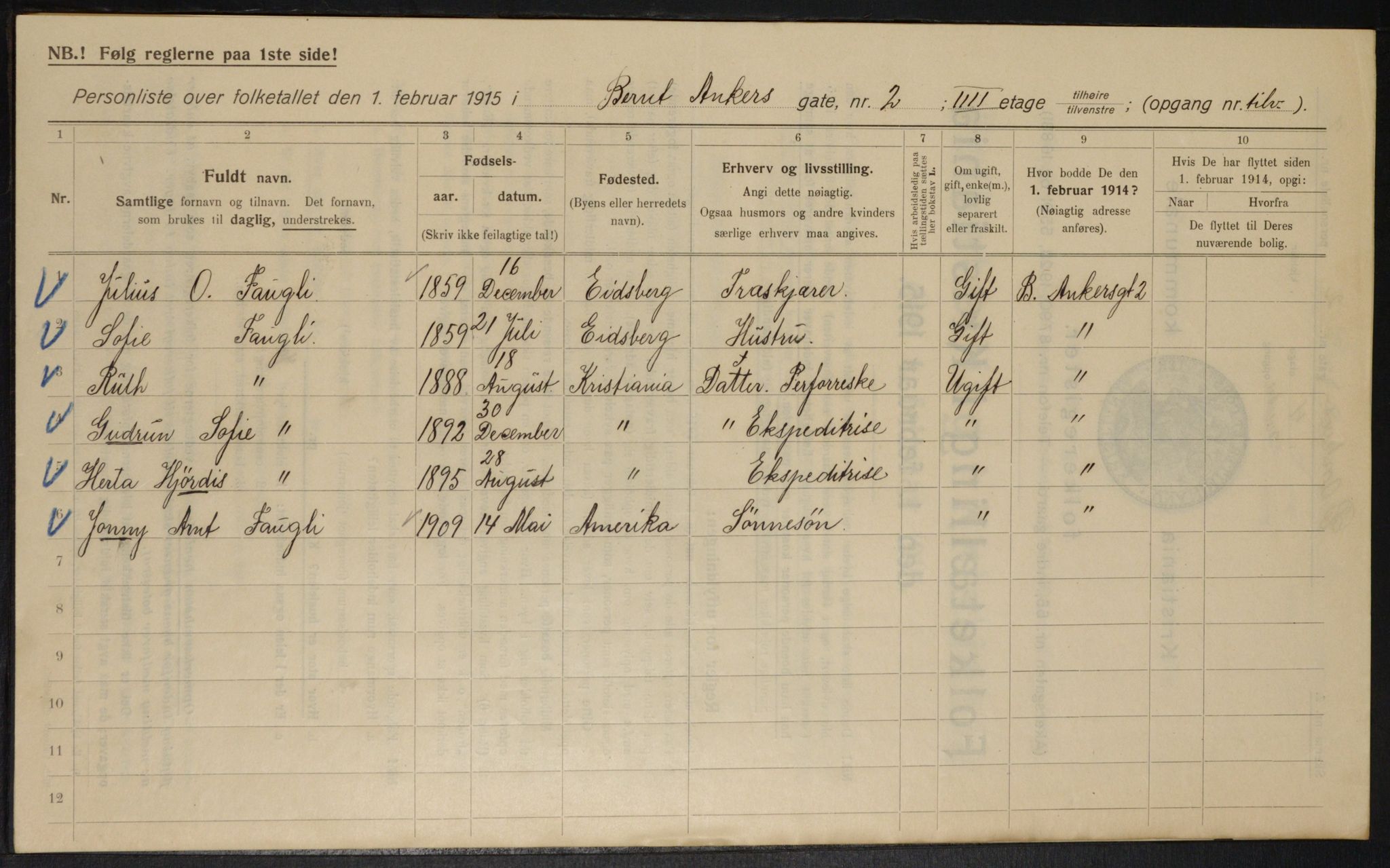 OBA, Municipal Census 1915 for Kristiania, 1915, p. 4613