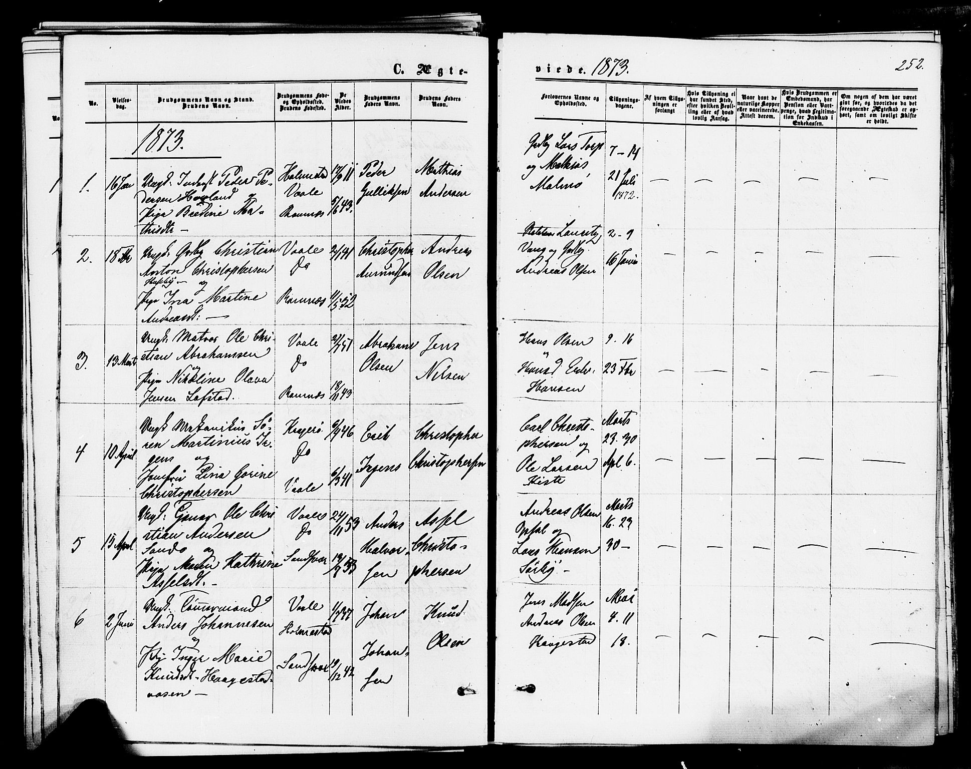Våle kirkebøker, SAKO/A-334/F/Fa/L0010: Parish register (official) no. I 10, 1861-1877, p. 252