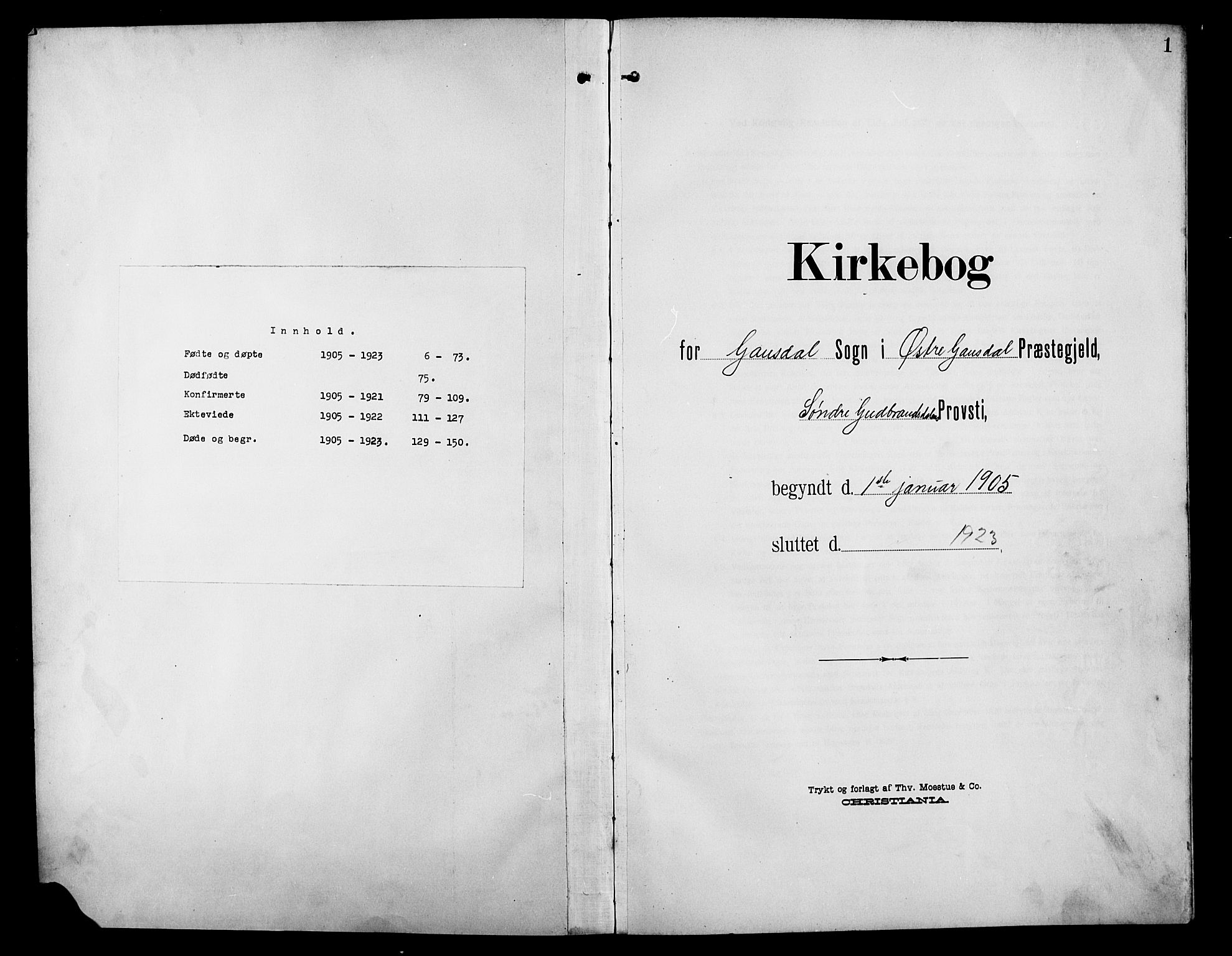 Østre Gausdal prestekontor, SAH/PREST-092/H/Ha/Hab/L0004: Parish register (copy) no. 4, 1905-1923, p. 1