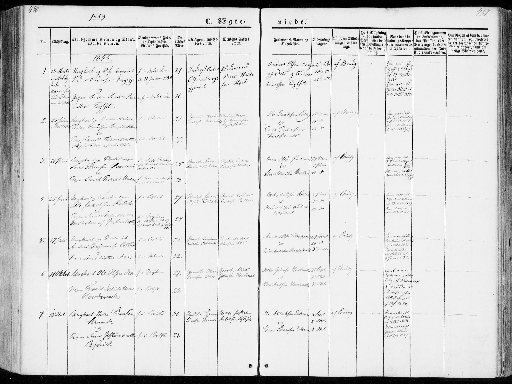 Ministerialprotokoller, klokkerbøker og fødselsregistre - Møre og Romsdal, SAT/A-1454/555/L0653: Parish register (official) no. 555A04, 1843-1869, p. 450-451