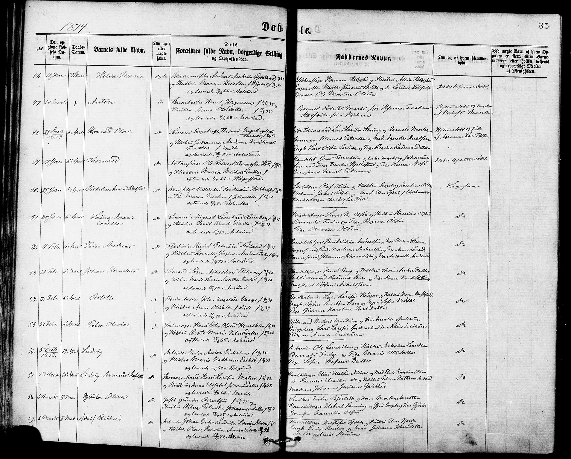 Ministerialprotokoller, klokkerbøker og fødselsregistre - Møre og Romsdal, SAT/A-1454/529/L0453: Parish register (official) no. 529A03, 1872-1877, p. 35