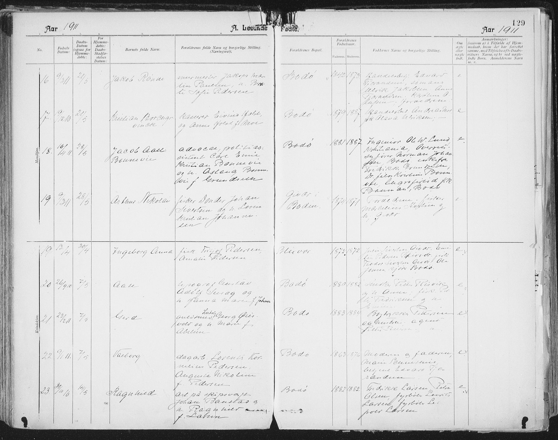 Ministerialprotokoller, klokkerbøker og fødselsregistre - Nordland, AV/SAT-A-1459/801/L0011: Parish register (official) no. 801A11, 1900-1916, p. 129