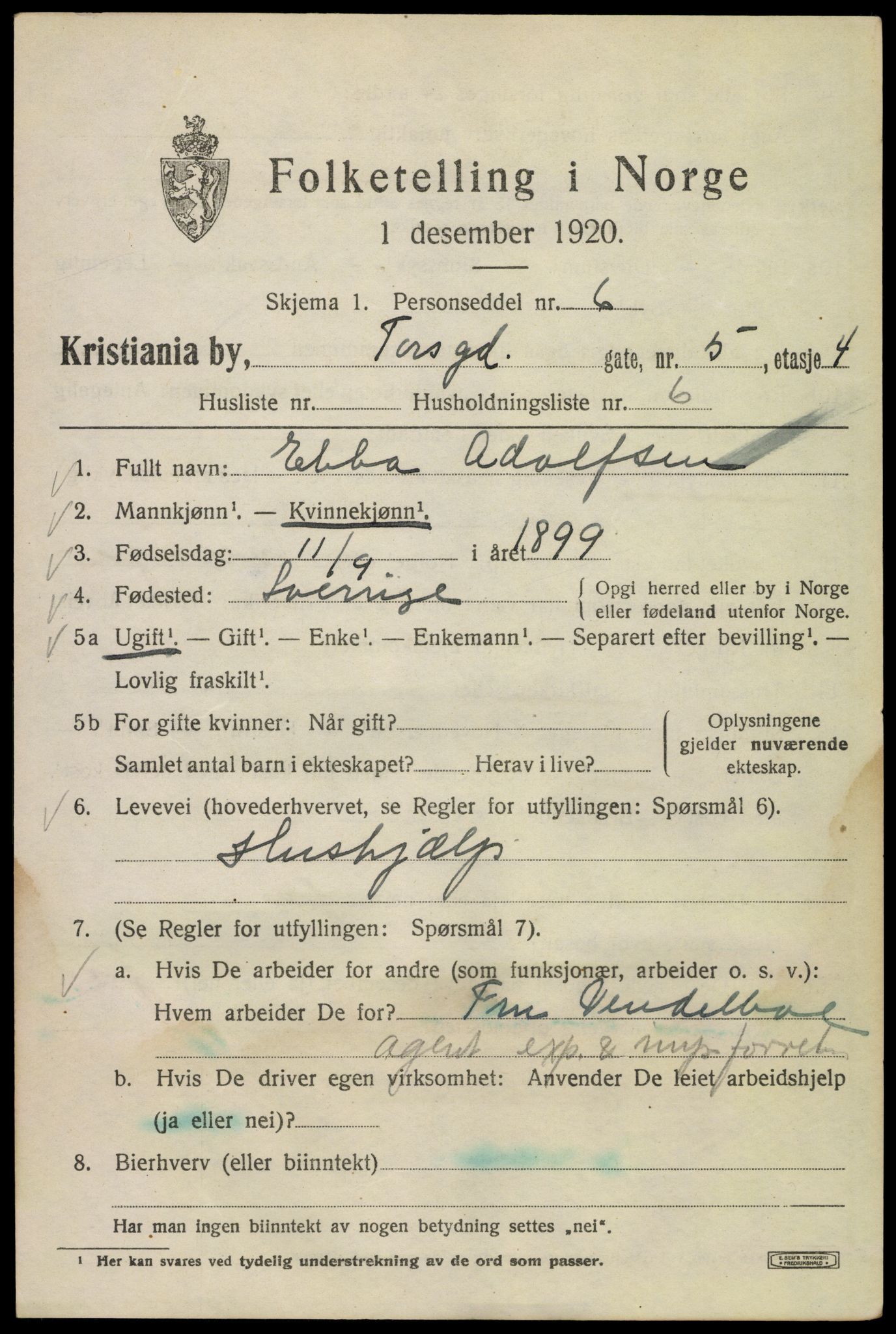 SAO, 1920 census for Kristiania, 1920, p. 590825