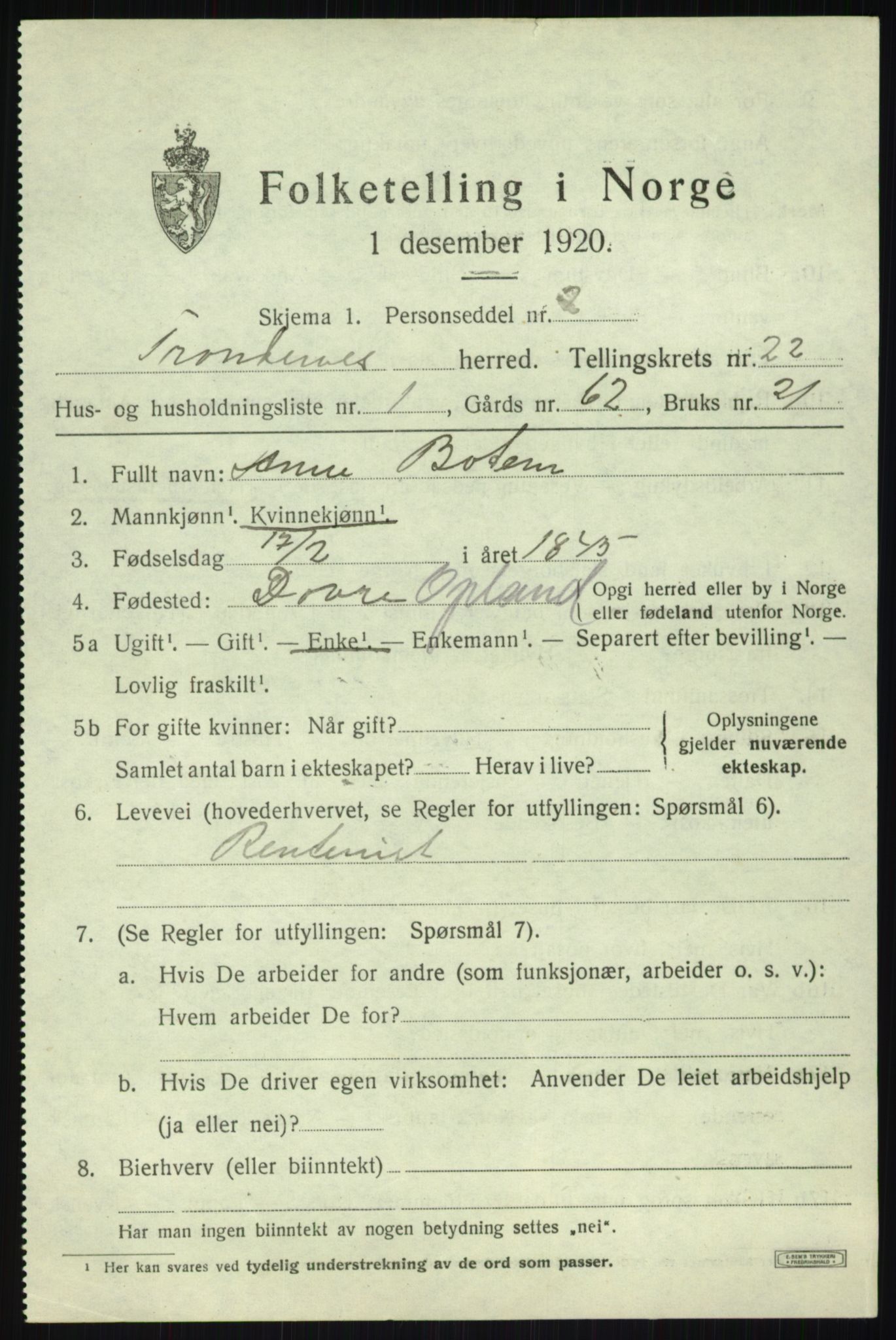 SATØ, 1920 census for Trondenes, 1920, p. 17188