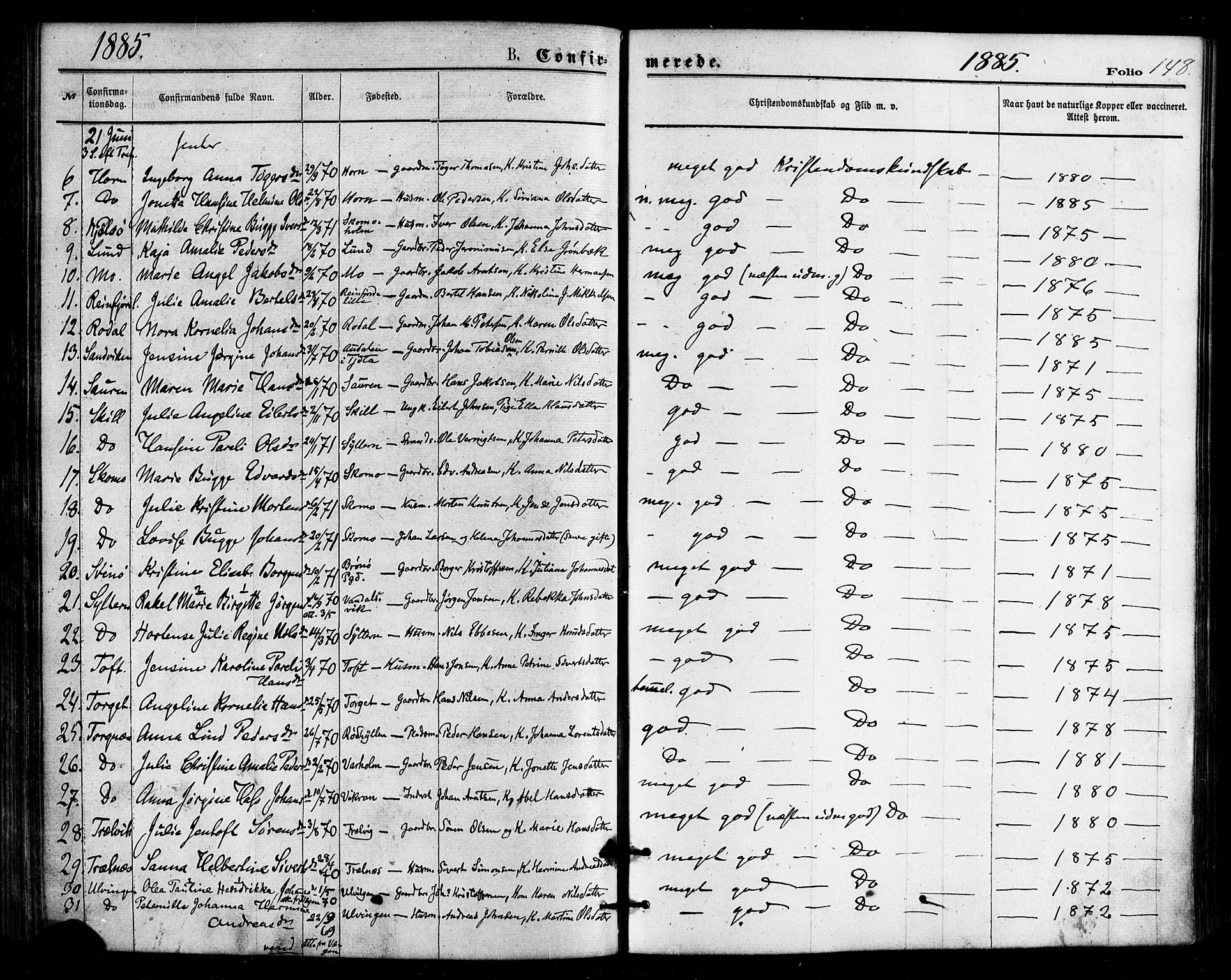 Ministerialprotokoller, klokkerbøker og fødselsregistre - Nordland, SAT/A-1459/813/L0199: Parish register (official) no. 813A09, 1875-1885, p. 148