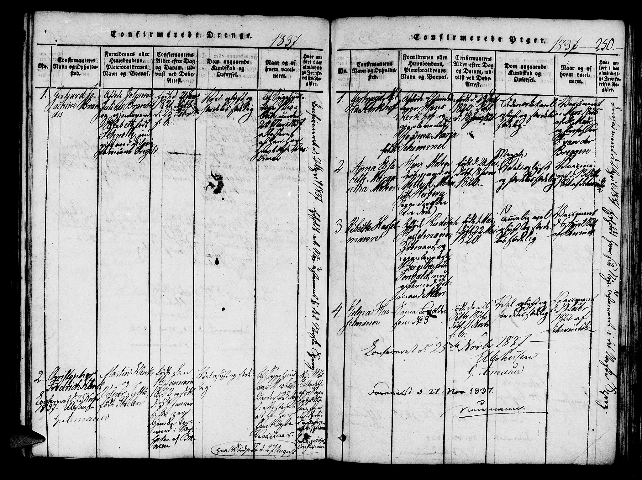 Mariakirken Sokneprestembete, SAB/A-76901/H/Haa/L0005: Parish register (official) no. A 5, 1815-1845, p. 250