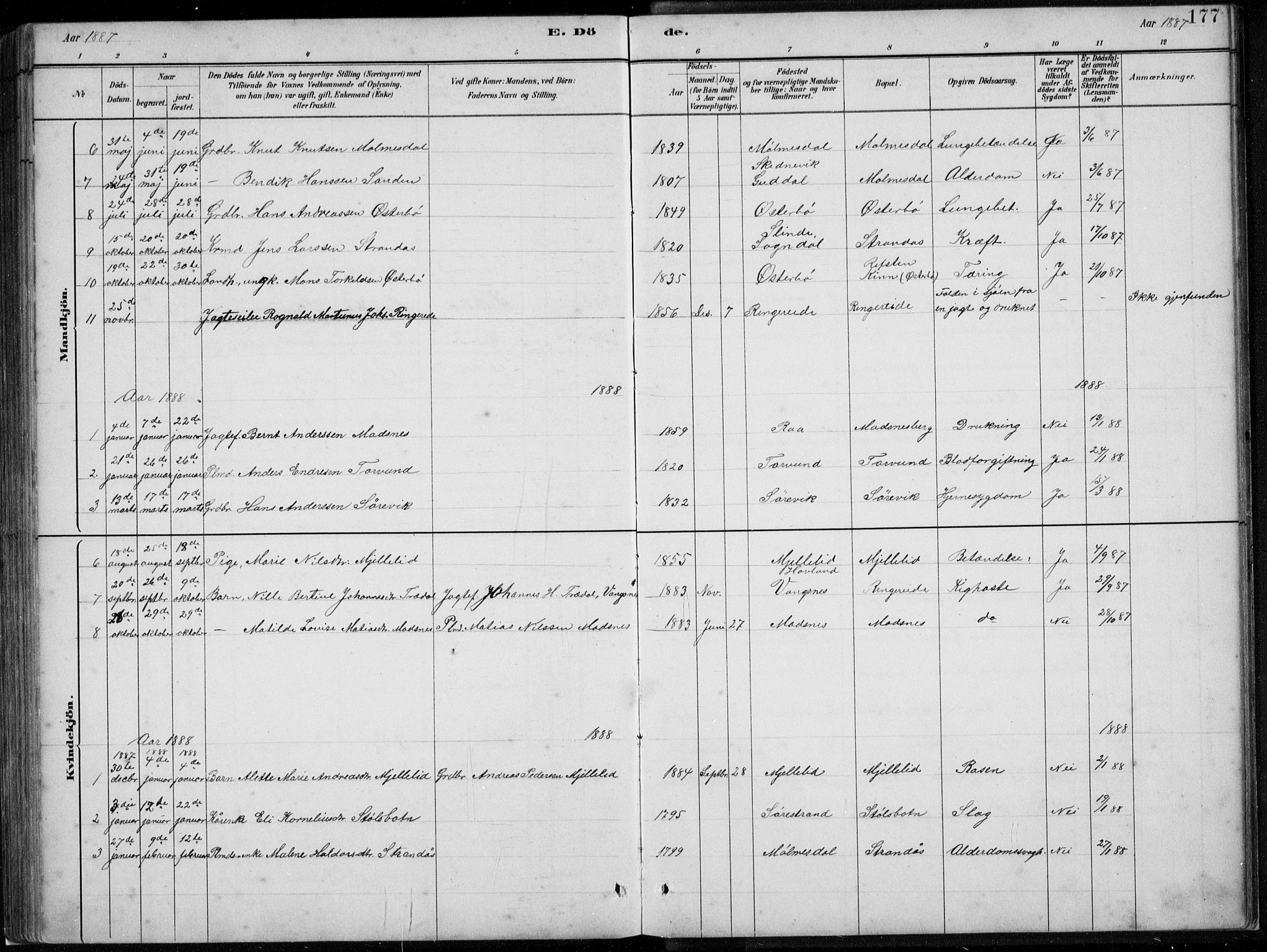 Lavik sokneprestembete, SAB/A-80901: Parish register (copy) no. A 2, 1882-1910, p. 177