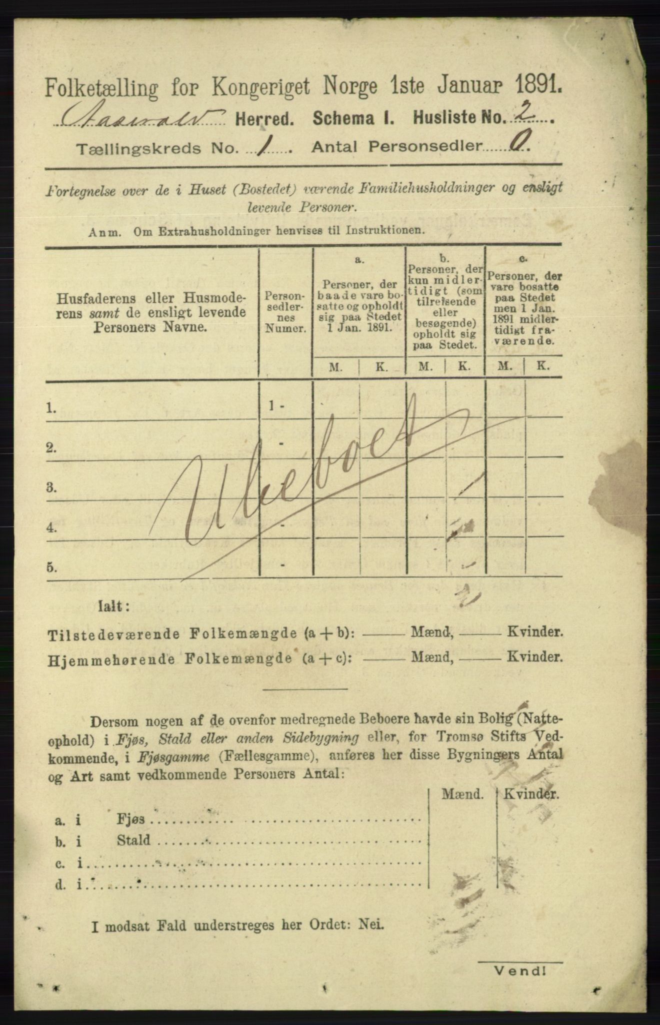 RA, 1891 census for 1026 Åseral, 1891, p. 17