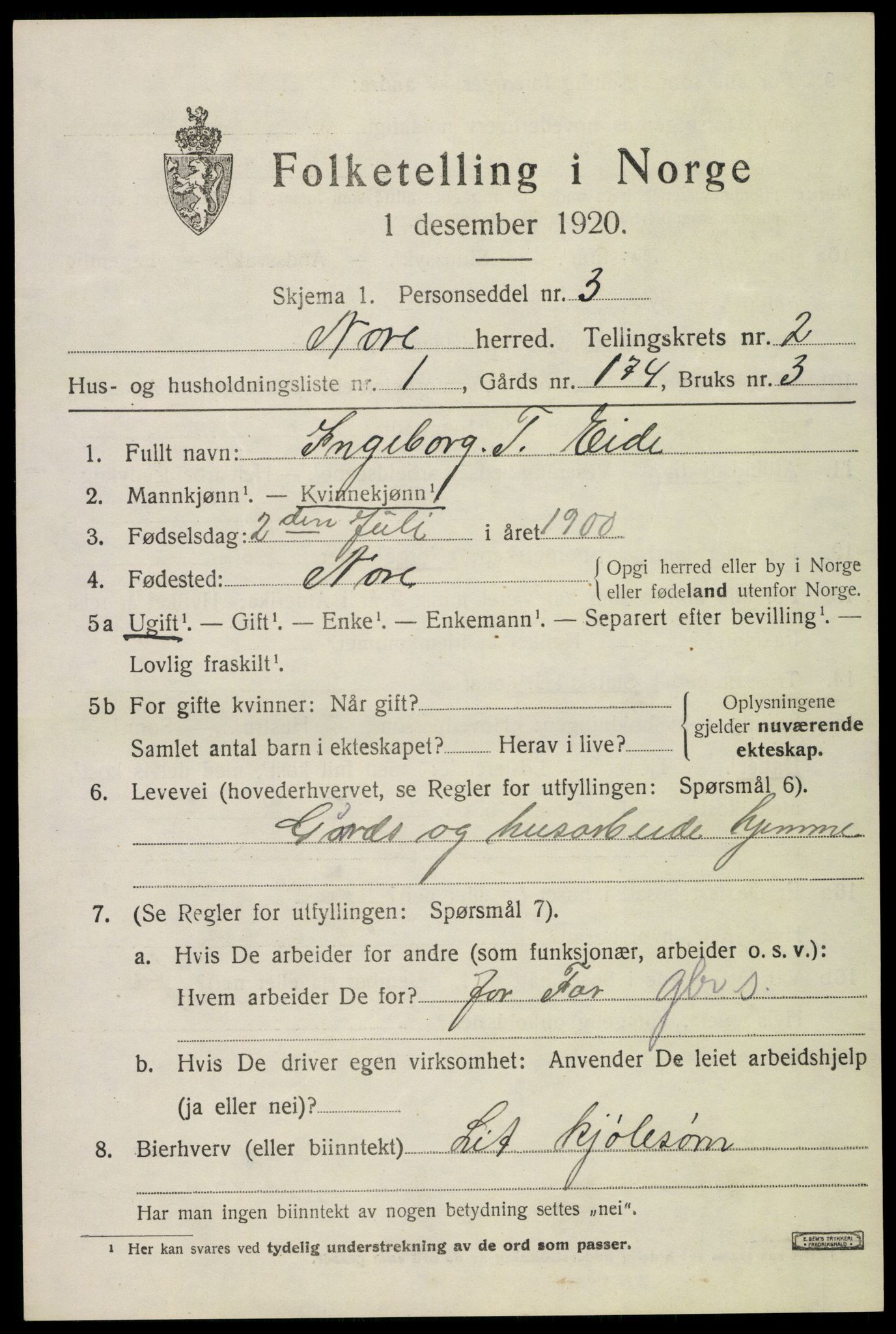 SAKO, 1920 census for Nore, 1920, p. 1048