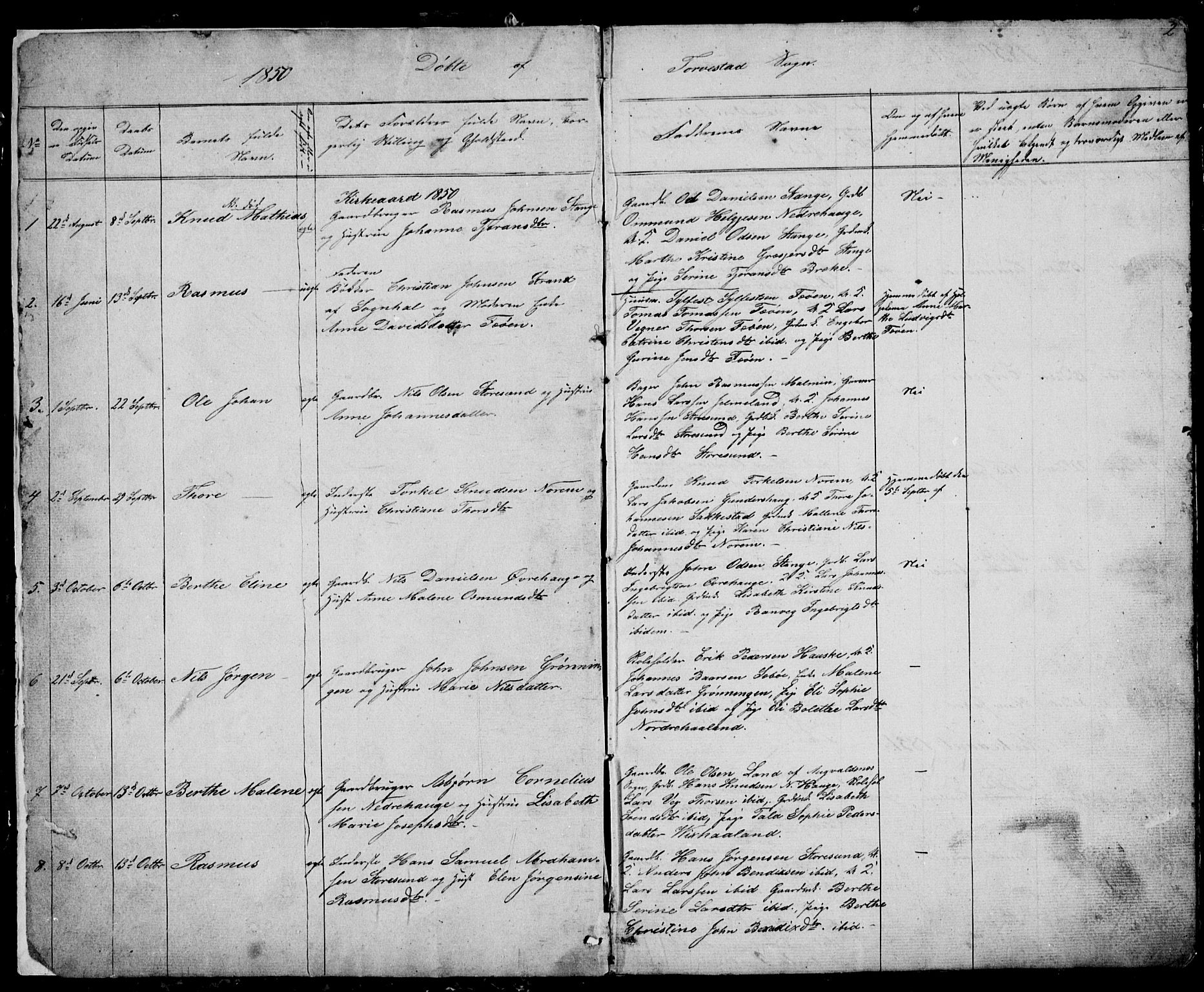 Torvastad sokneprestkontor, SAST/A -101857/H/Ha/Hab/L0003: Parish register (copy) no. B 3, 1850-1900, p. 2