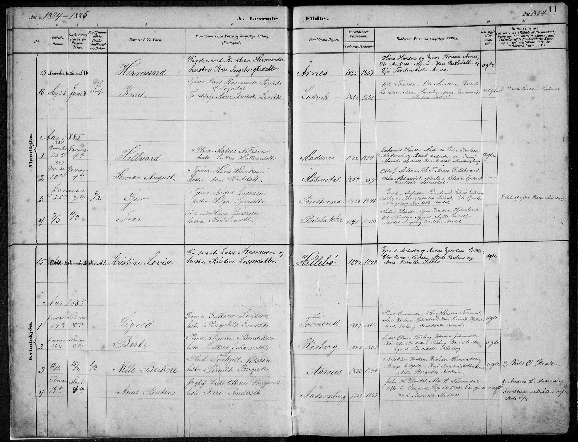 Lavik sokneprestembete, AV/SAB-A-80901: Parish register (copy) no. A 2, 1882-1910, p. 11