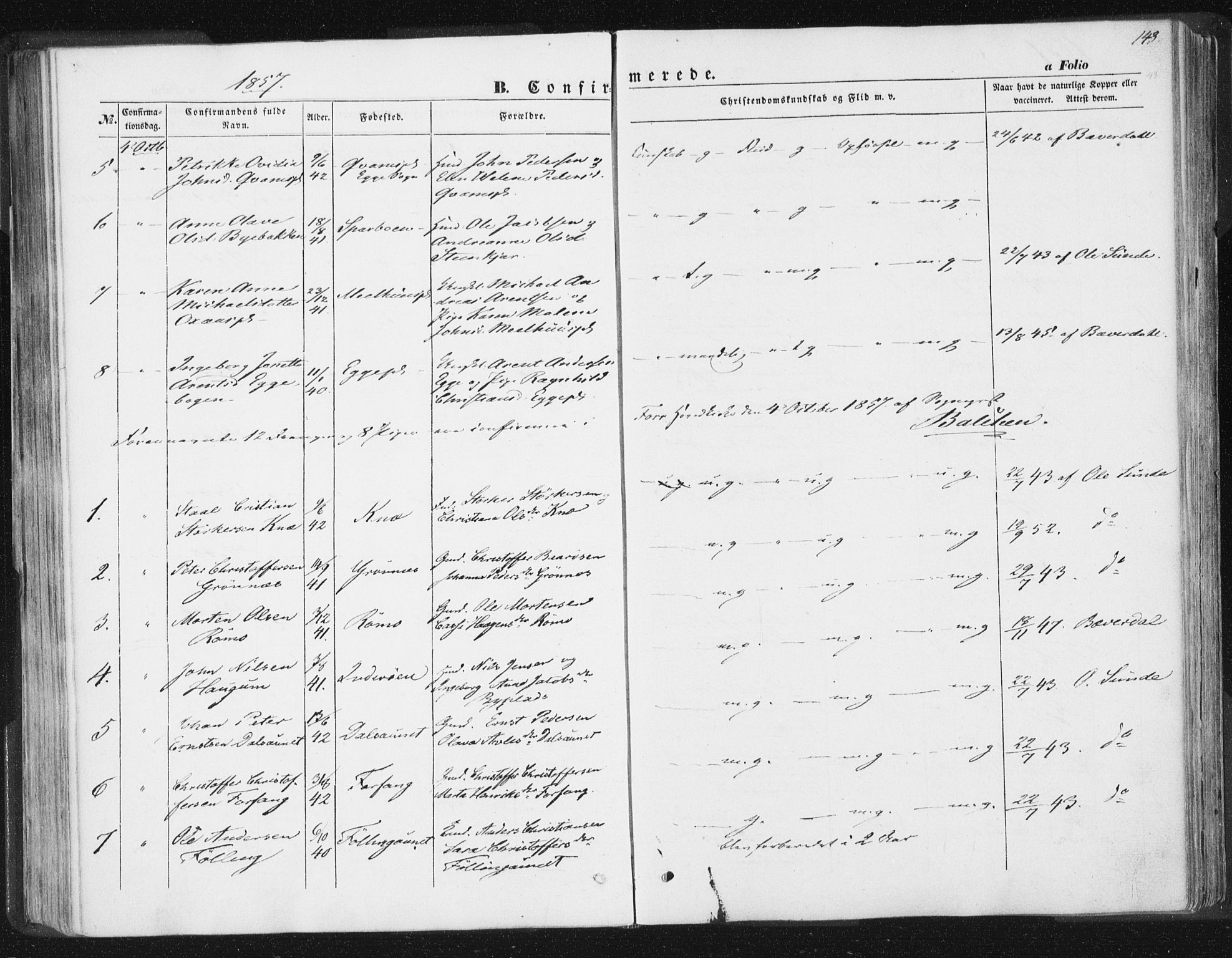 Ministerialprotokoller, klokkerbøker og fødselsregistre - Nord-Trøndelag, AV/SAT-A-1458/746/L0446: Parish register (official) no. 746A05, 1846-1859, p. 143