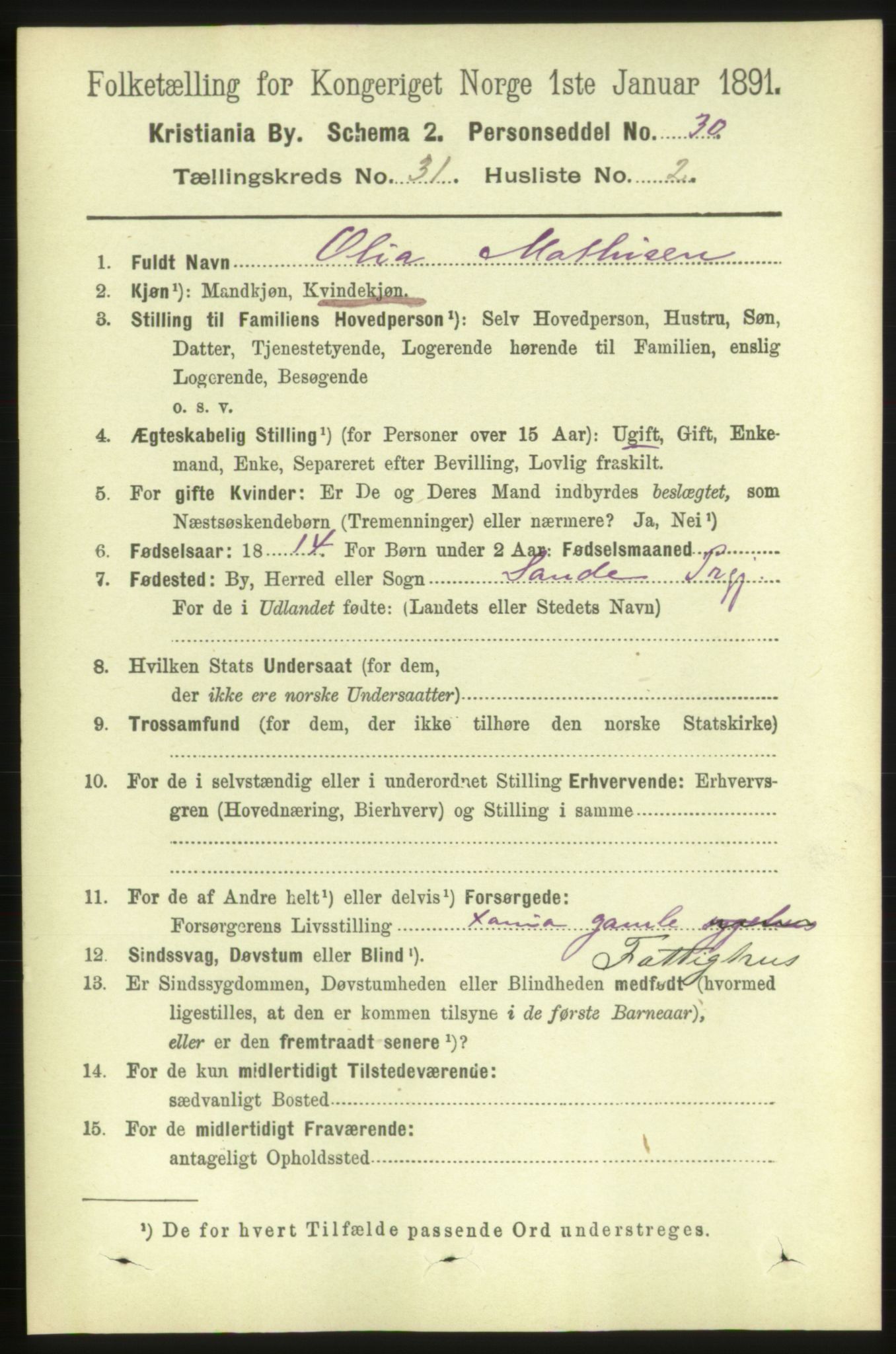 RA, 1891 census for 0301 Kristiania, 1891, p. 15965