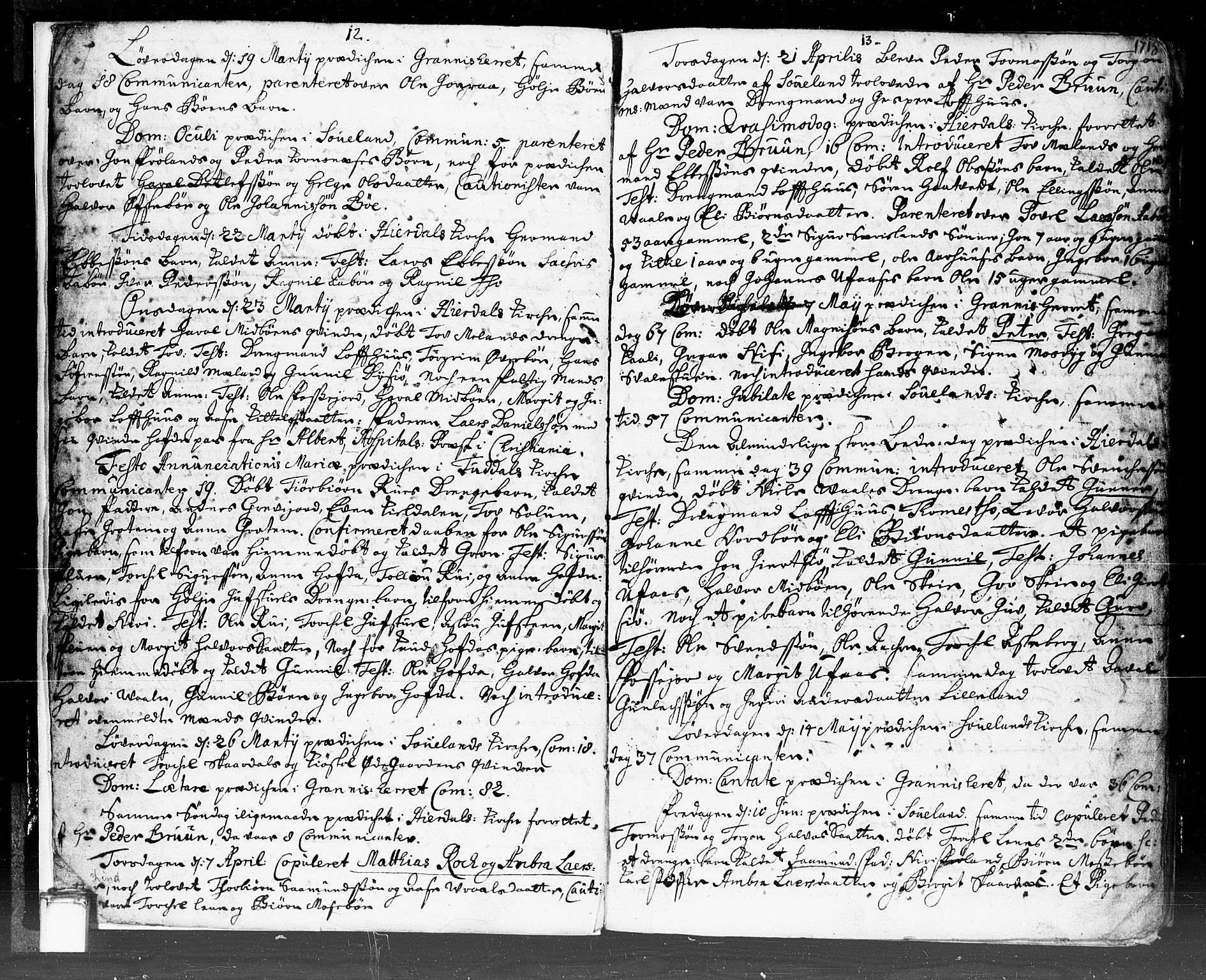 Hjartdal kirkebøker, SAKO/A-270/F/Fa/L0002: Parish register (official) no. I 2, 1716-1754, p. 12-13