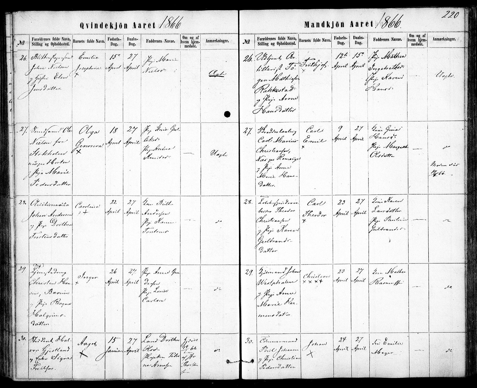 Rikshospitalet prestekontor Kirkebøker, SAO/A-10309b/F/L0004: Parish register (official) no. 4, 1853-1870, p. 220