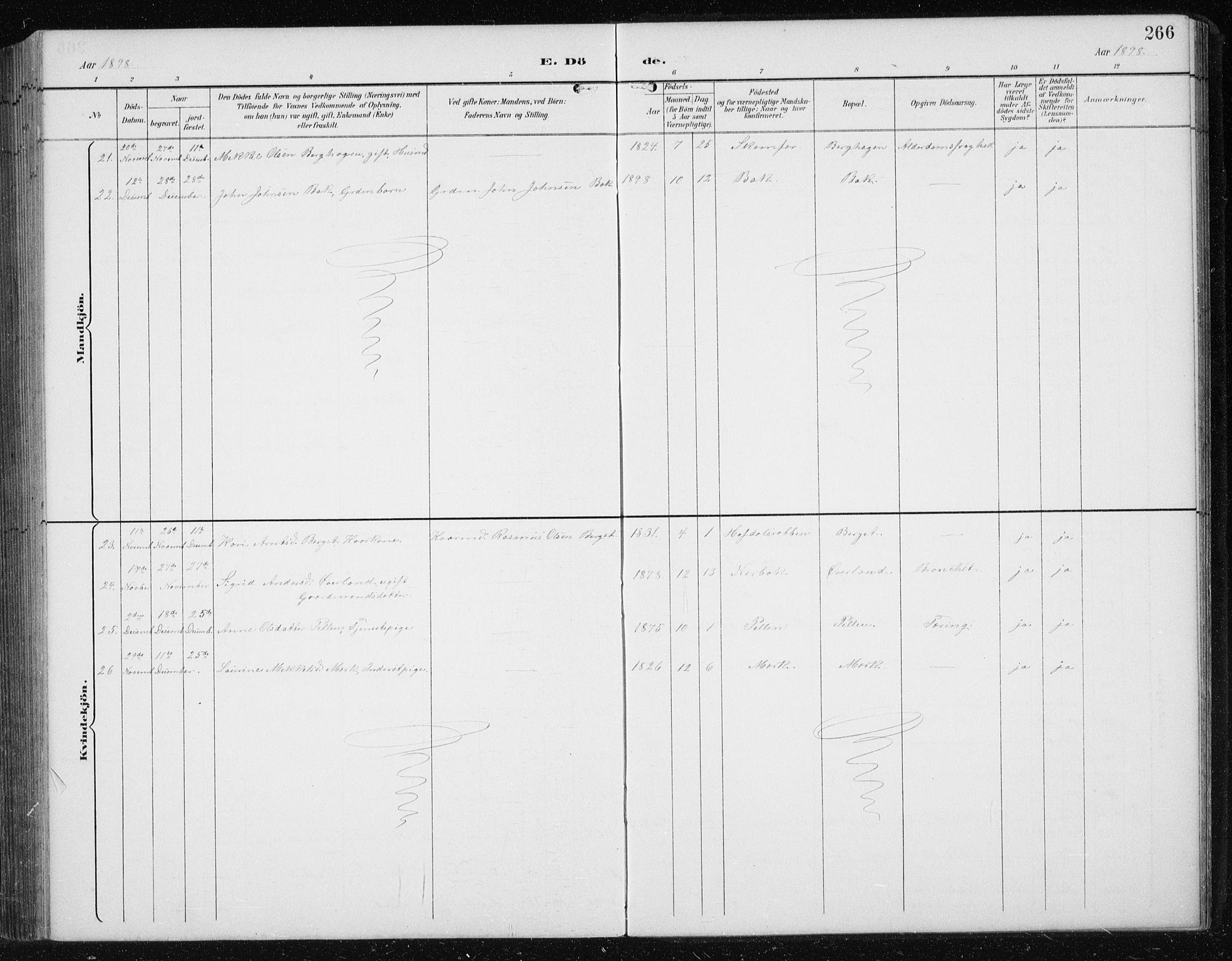 Ministerialprotokoller, klokkerbøker og fødselsregistre - Sør-Trøndelag, AV/SAT-A-1456/674/L0876: Parish register (copy) no. 674C03, 1892-1912, p. 266