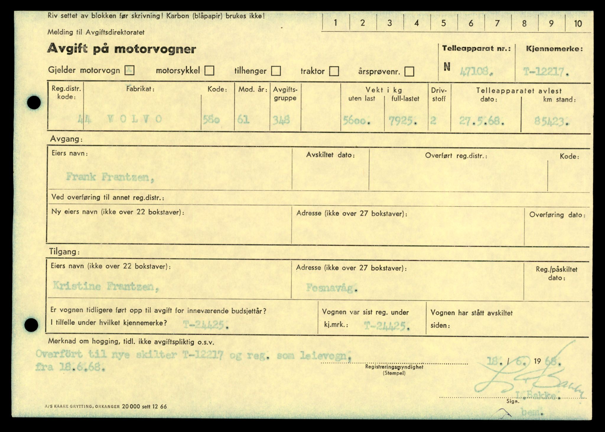 Møre og Romsdal vegkontor - Ålesund trafikkstasjon, AV/SAT-A-4099/F/Fe/L0033: Registreringskort for kjøretøy T 12151 - T 12474, 1927-1998, p. 1717