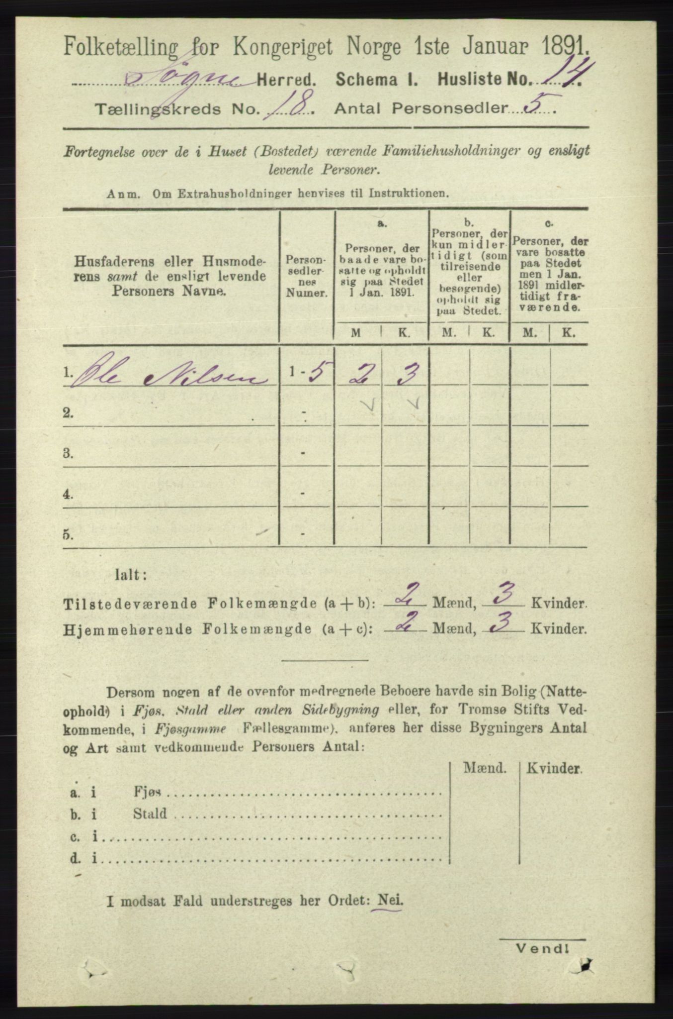 RA, 1891 census for 1018 Søgne, 1891, p. 4716