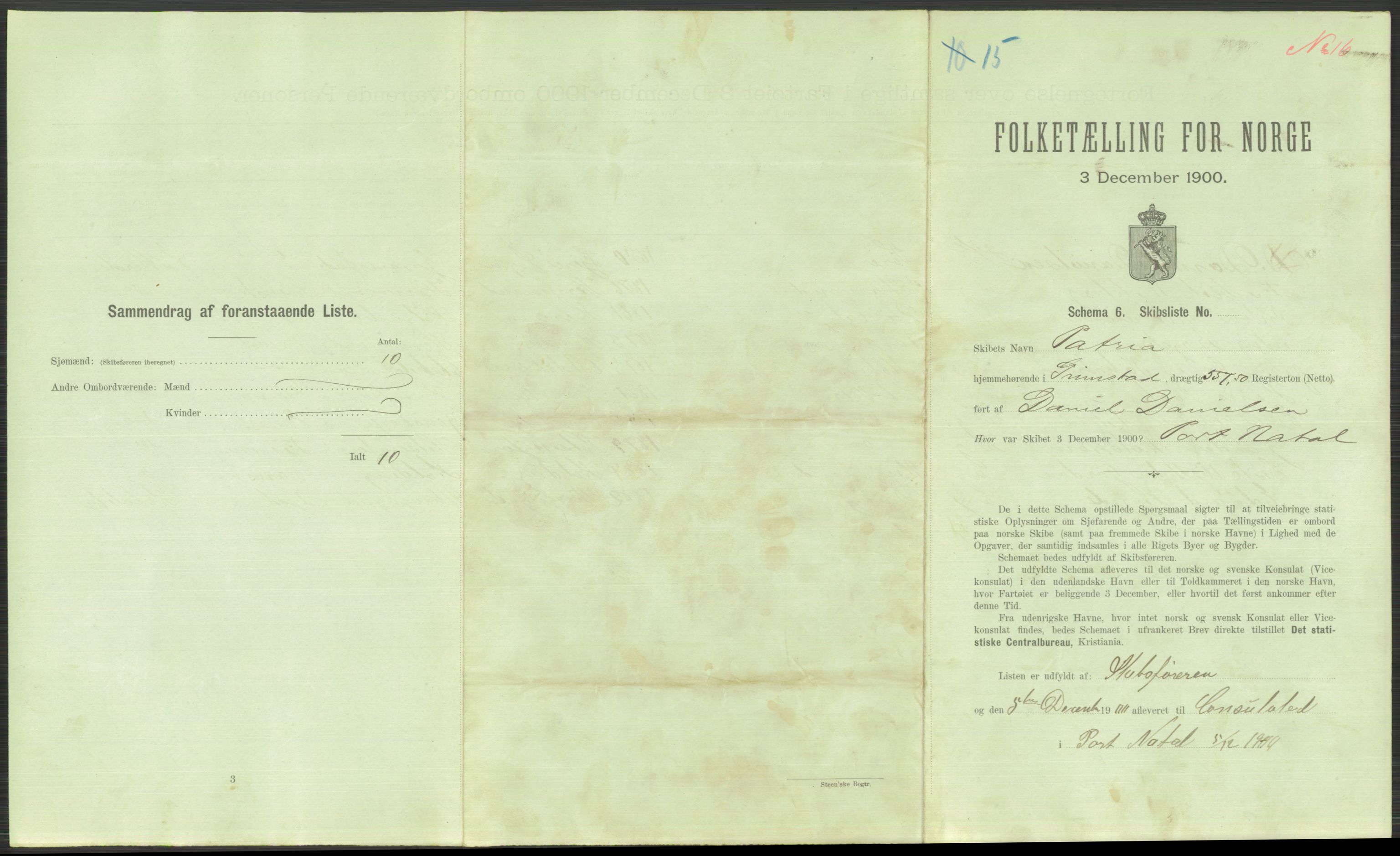 RA, 1900 Census - ship lists from ships in Norwegian harbours, harbours abroad and at sea, 1900, p. 5057