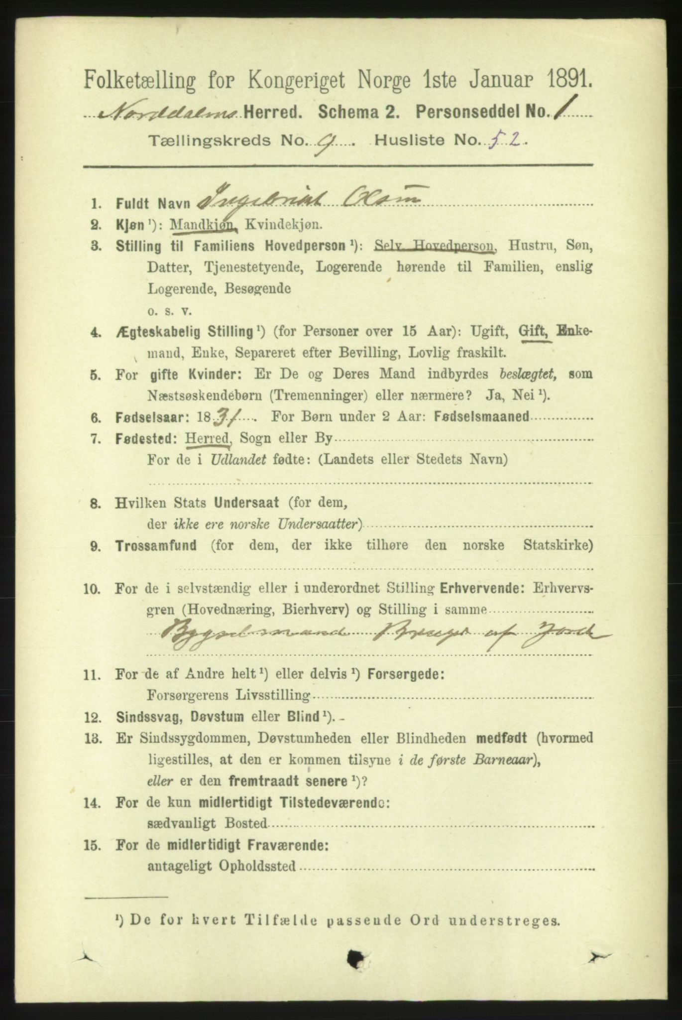 RA, 1891 census for 1524 Norddal, 1891, p. 2144