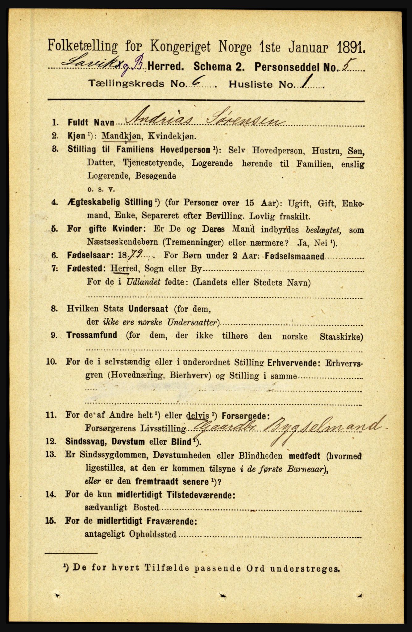 RA, 1891 census for 1415 Lavik og Brekke, 1891, p. 1136