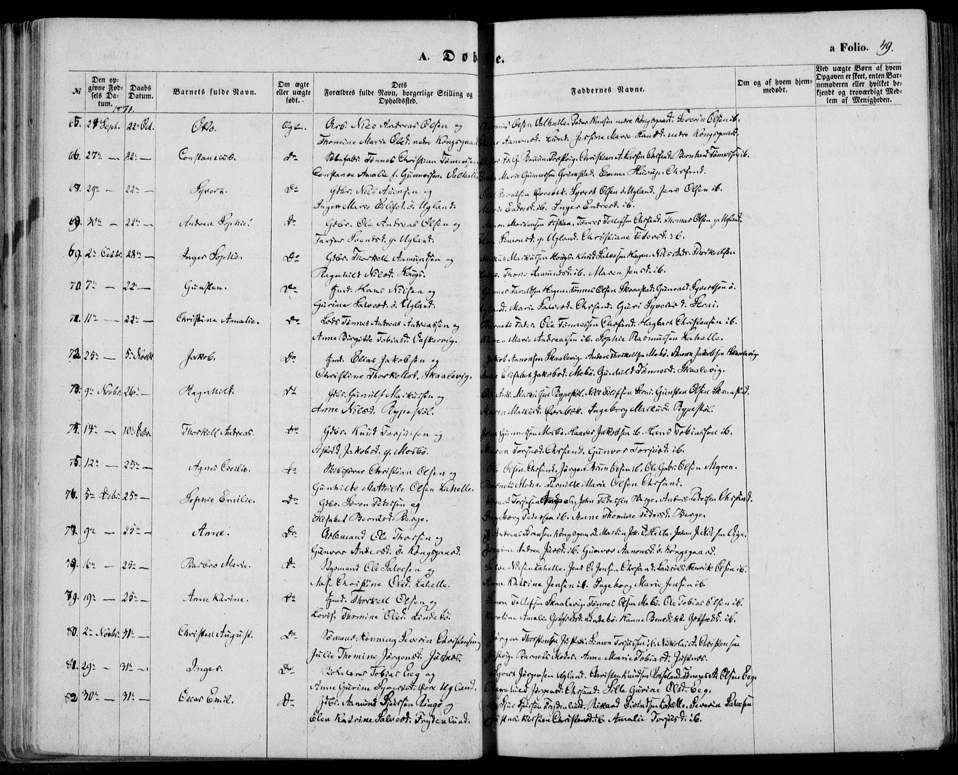 Oddernes sokneprestkontor, AV/SAK-1111-0033/F/Fa/Faa/L0008: Parish register (official) no. A 8, 1864-1880, p. 49