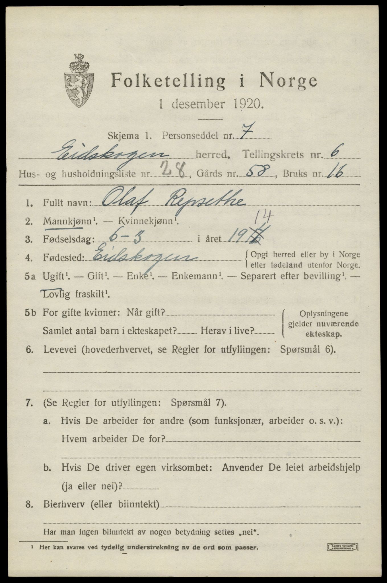SAH, 1920 census for Eidskog, 1920, p. 6699