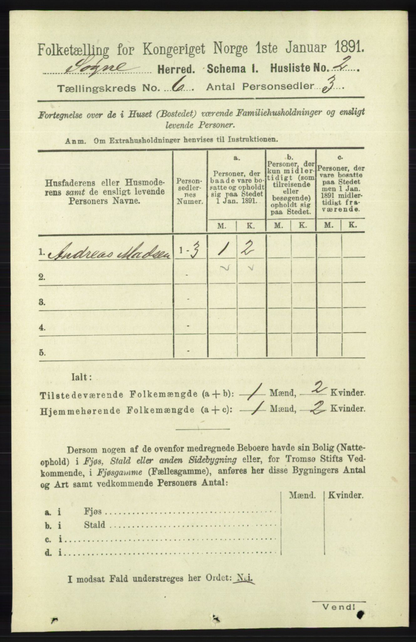 RA, 1891 census for 1018 Søgne, 1891, p. 1357