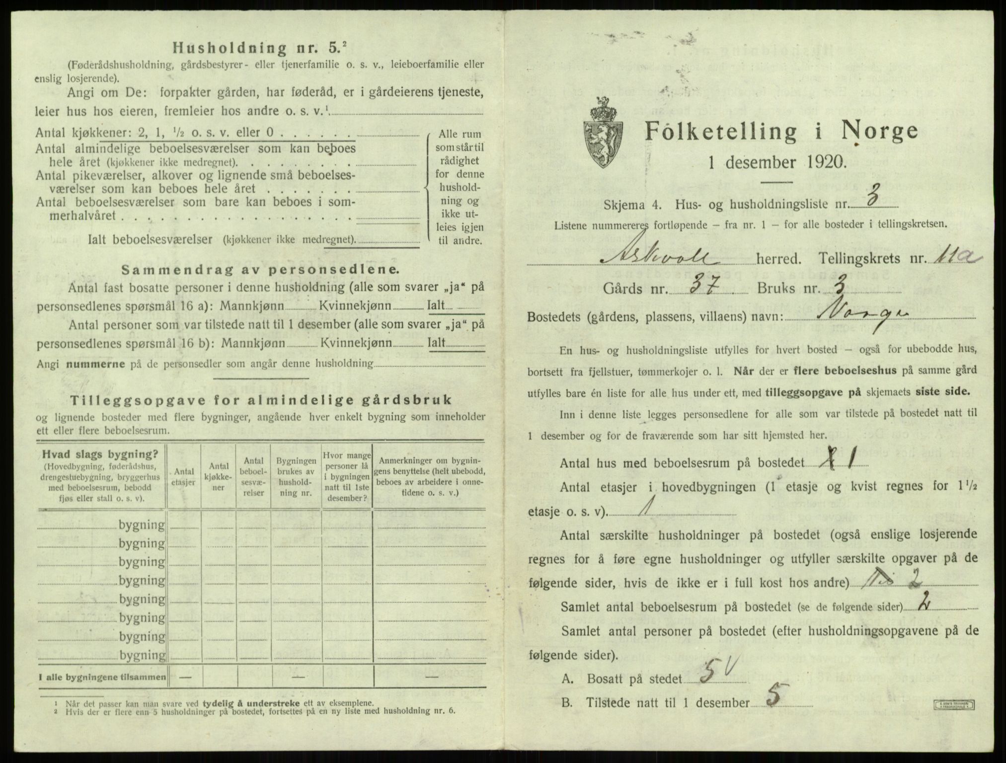 SAB, 1920 census for Askvoll, 1920, p. 558