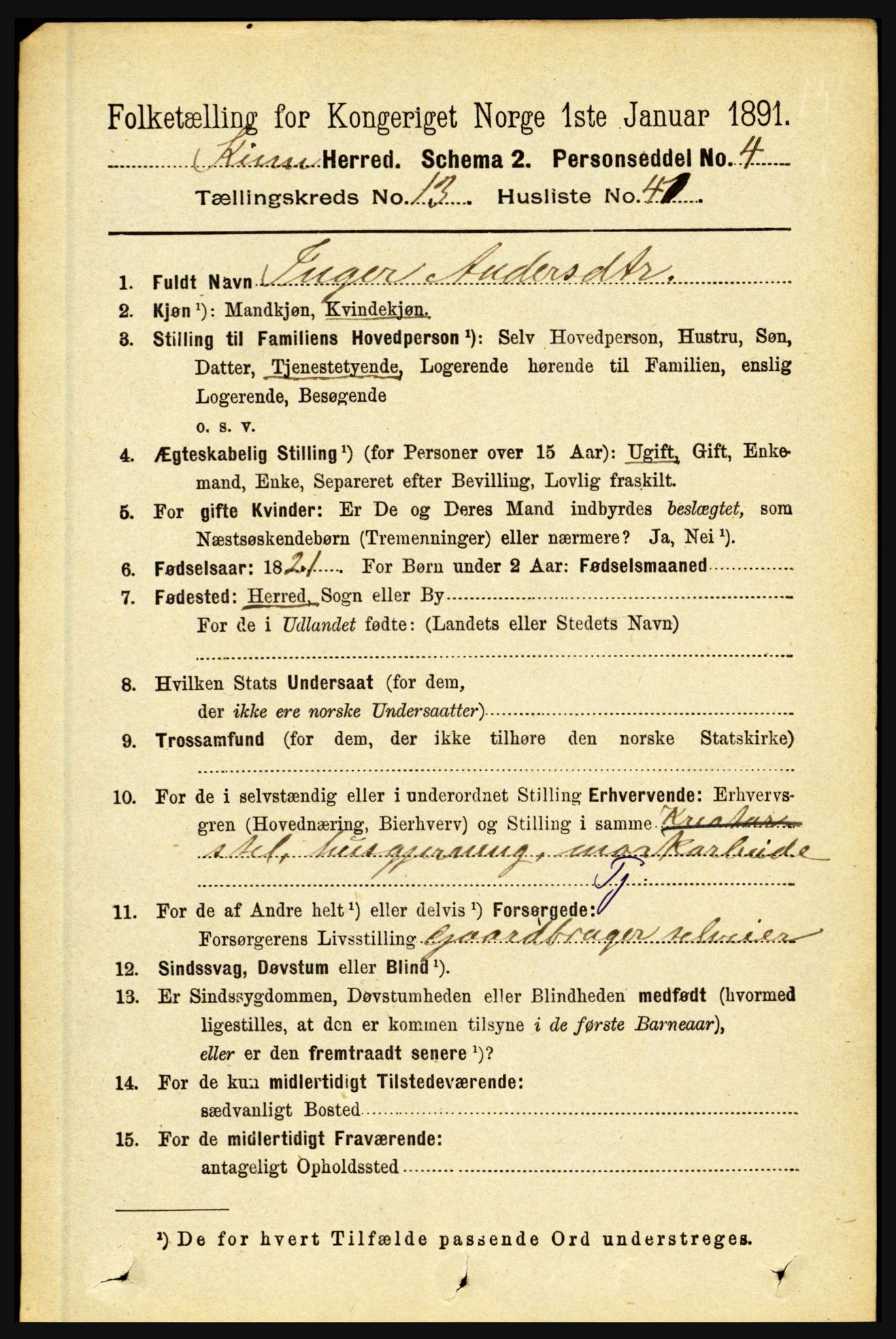 RA, 1891 census for 1437 Kinn, 1891, p. 5338