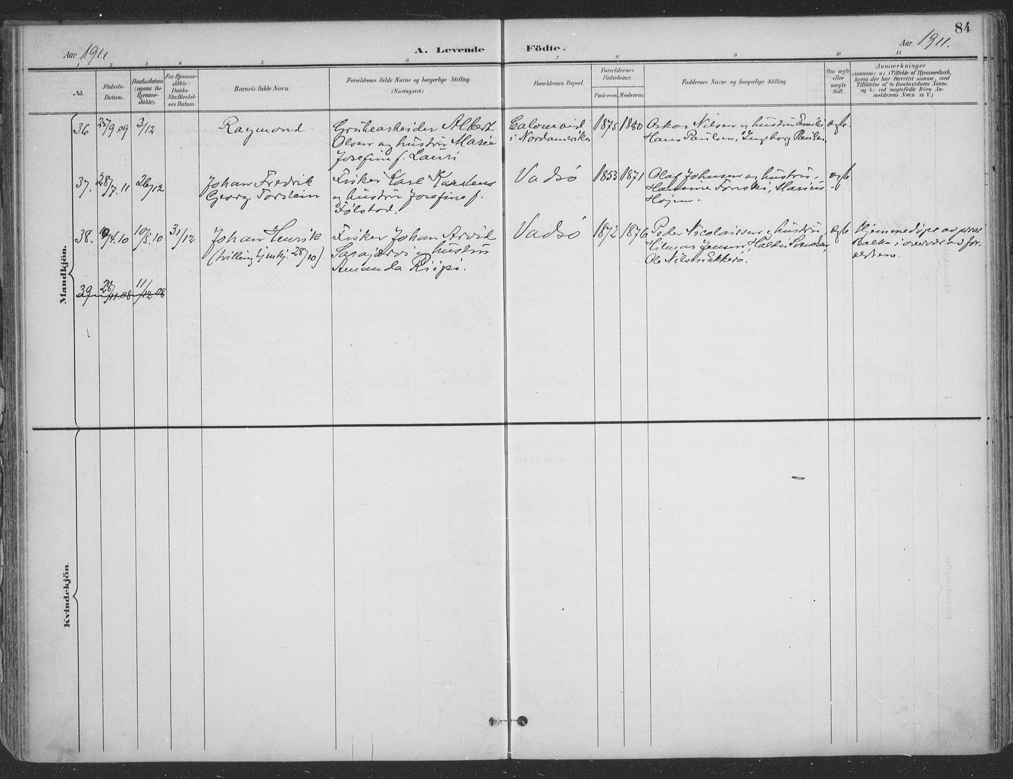 Vadsø sokneprestkontor, AV/SATØ-S-1325/H/Ha/L0007kirke: Parish register (official) no. 7, 1896-1916, p. 84