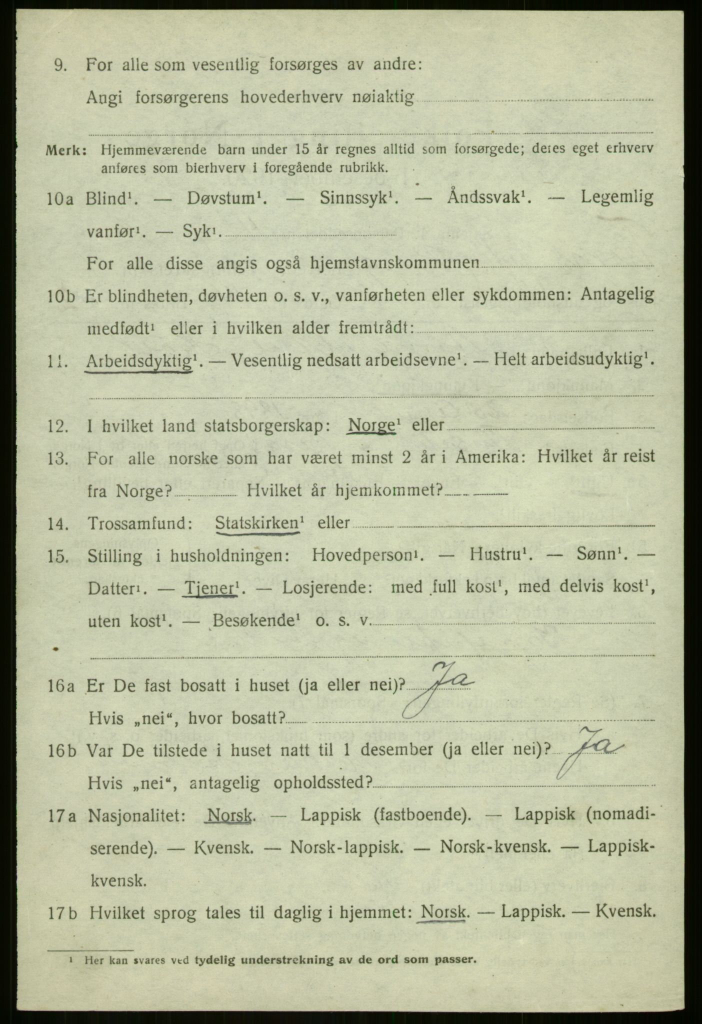 SATØ, 1920 census for Berg, 1920, p. 2439