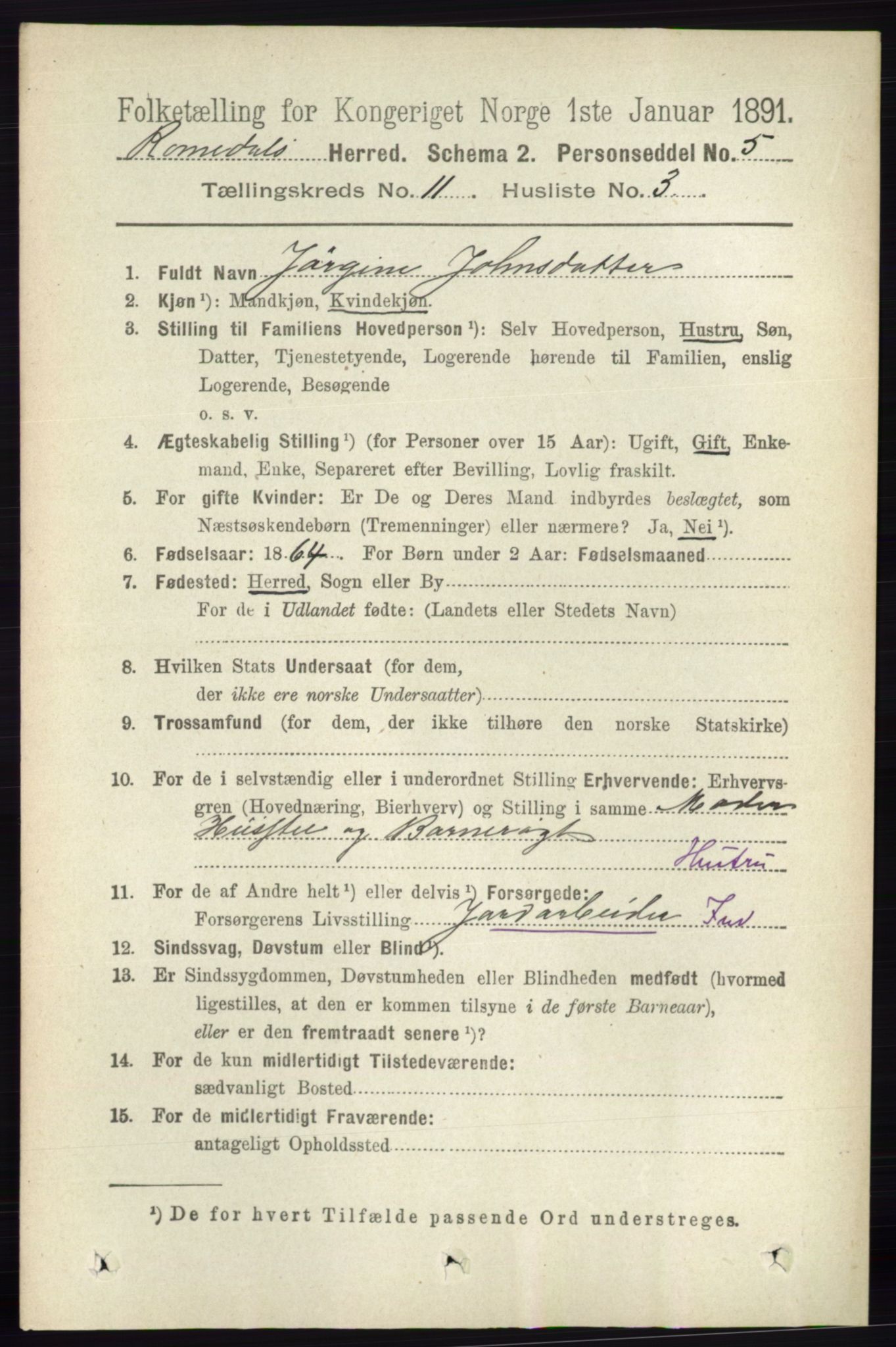 RA, 1891 census for 0416 Romedal, 1891, p. 5412