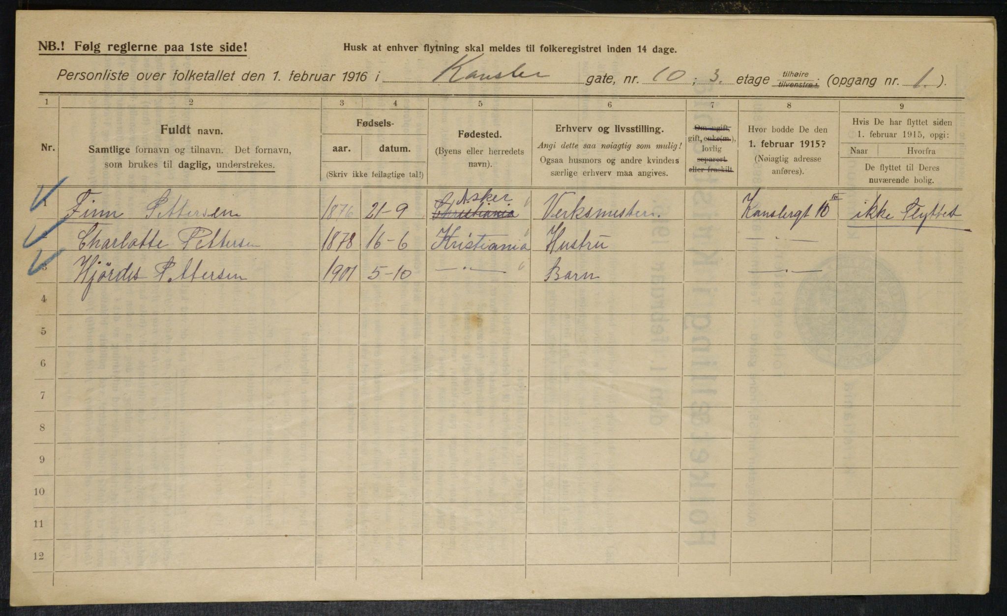 OBA, Municipal Census 1916 for Kristiania, 1916, p. 49177