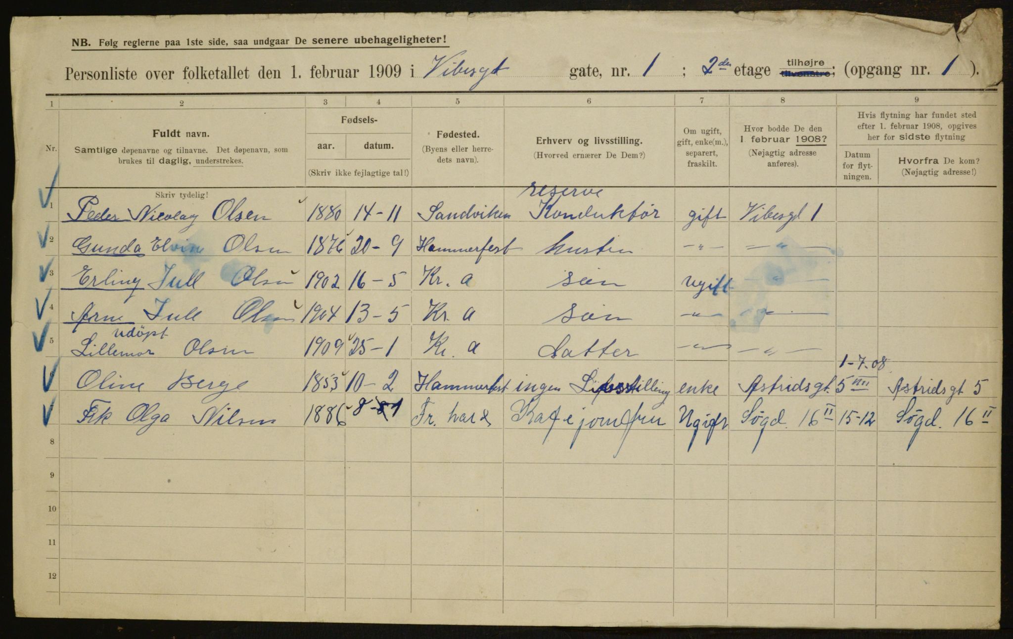 OBA, Municipal Census 1909 for Kristiania, 1909, p. 111184