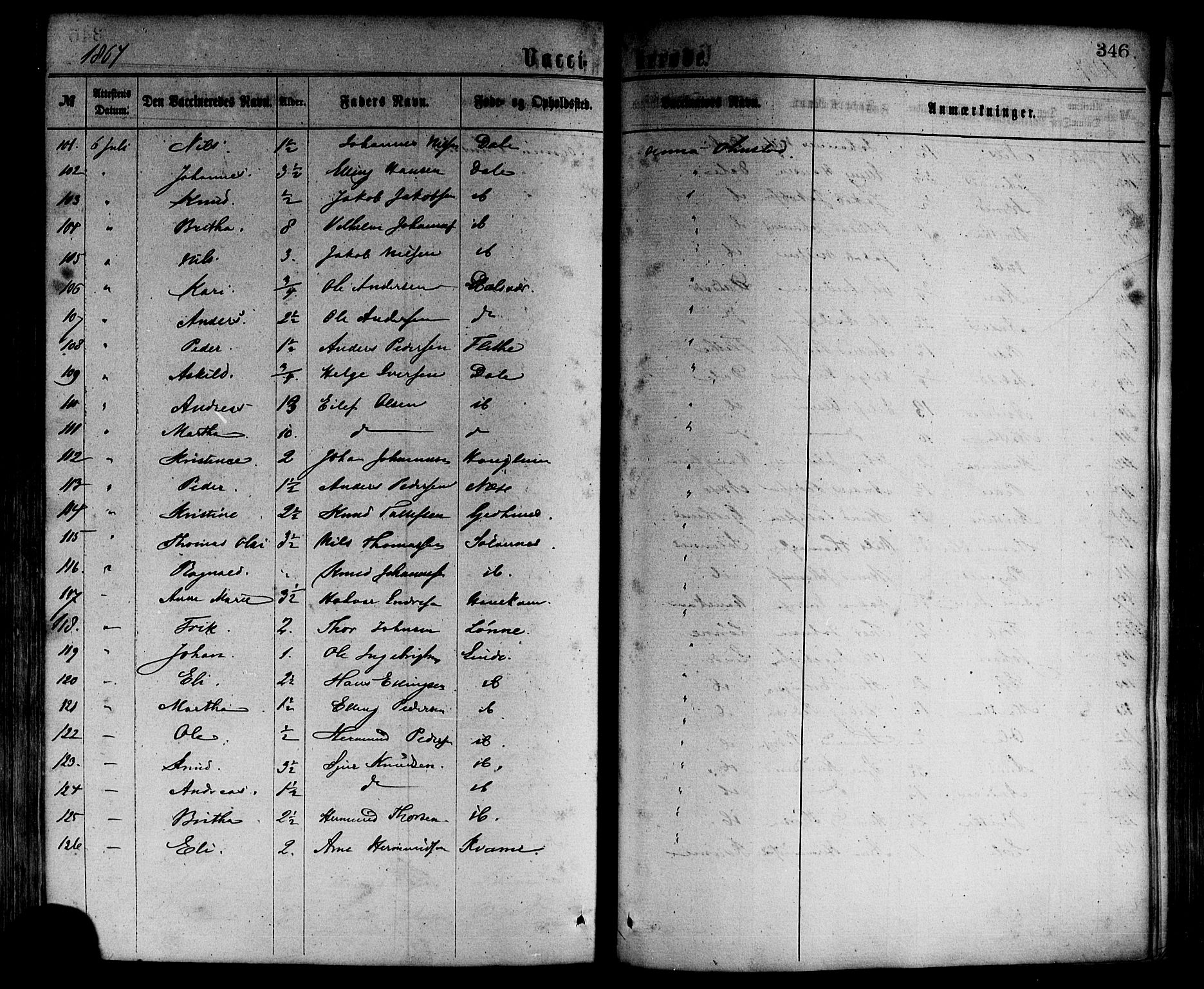 Vik sokneprestembete, AV/SAB-A-81501/H/Haa/Haaa/L0009: Parish register (official) no. A 9, 1866-1877, p. 346