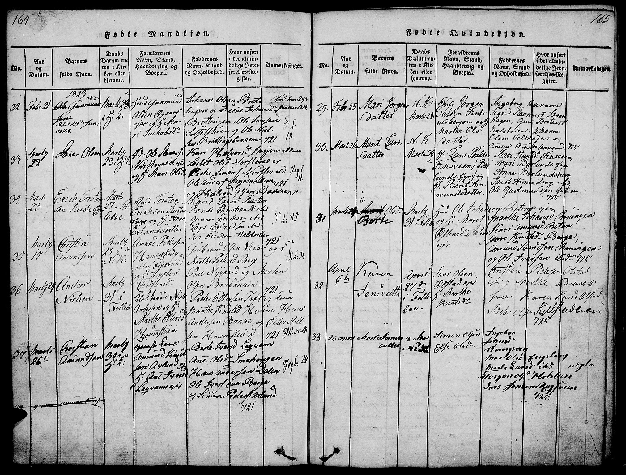 Gausdal prestekontor, AV/SAH-PREST-090/H/Ha/Haa/L0005: Parish register (official) no. 5, 1817-1829, p. 164-165