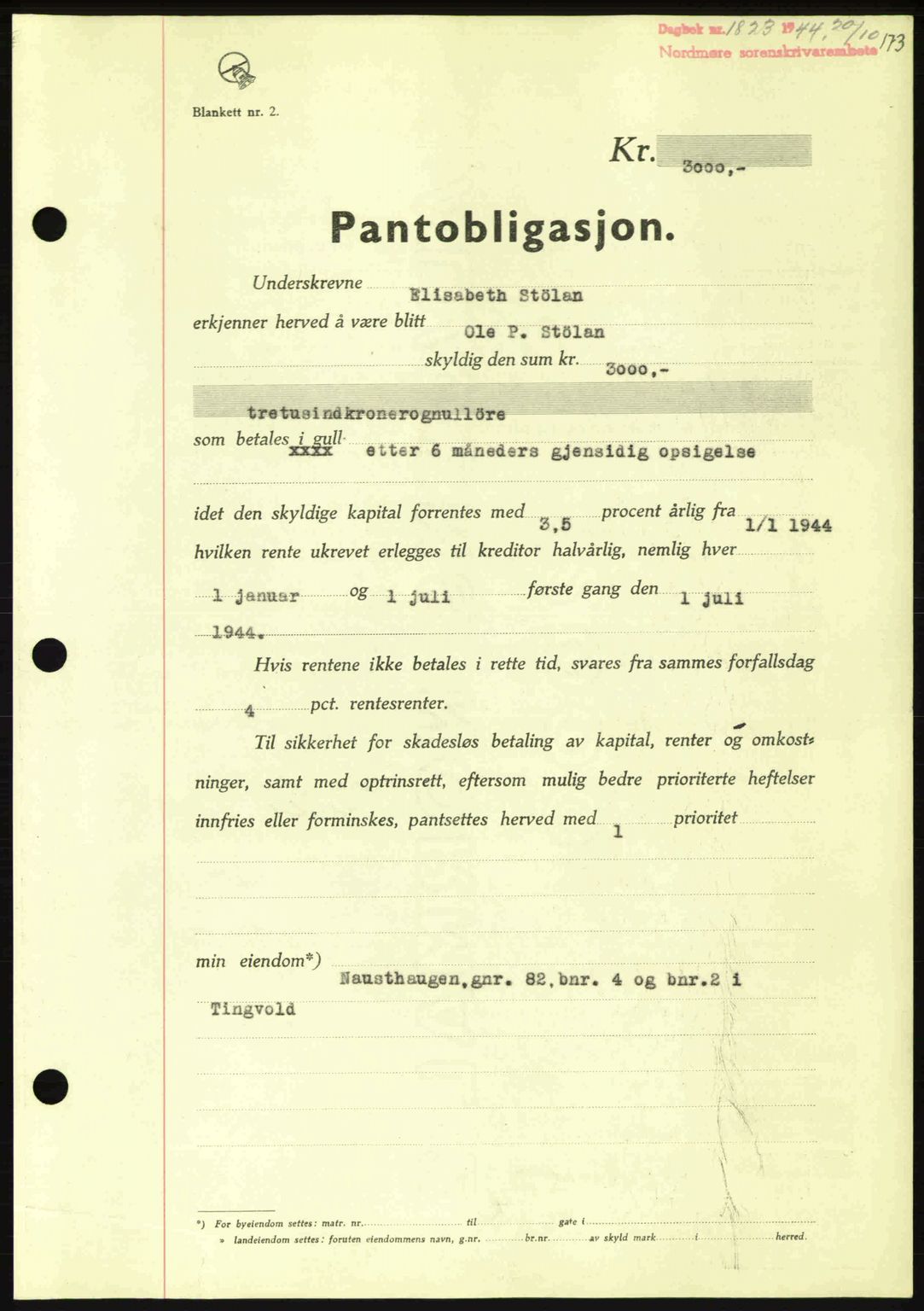 Nordmøre sorenskriveri, AV/SAT-A-4132/1/2/2Ca: Mortgage book no. B92, 1944-1945, Diary no: : 1814/1944