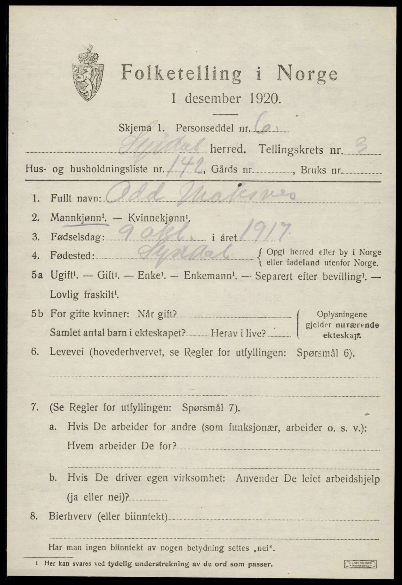 SAT, 1920 census for Stjørdal, 1920, p. 4172